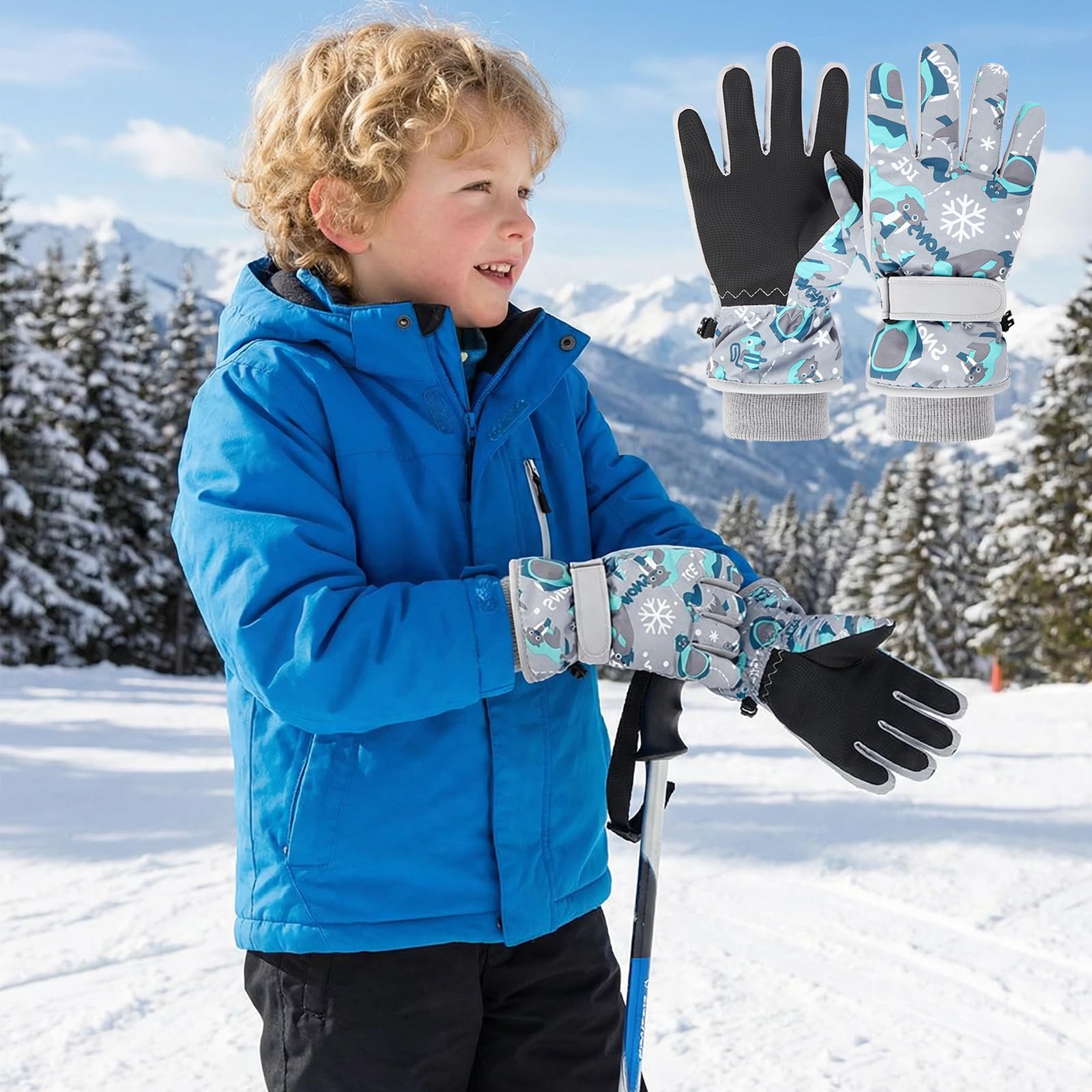 Guantes de Esquí Impermeables para Niños 7-9 Años