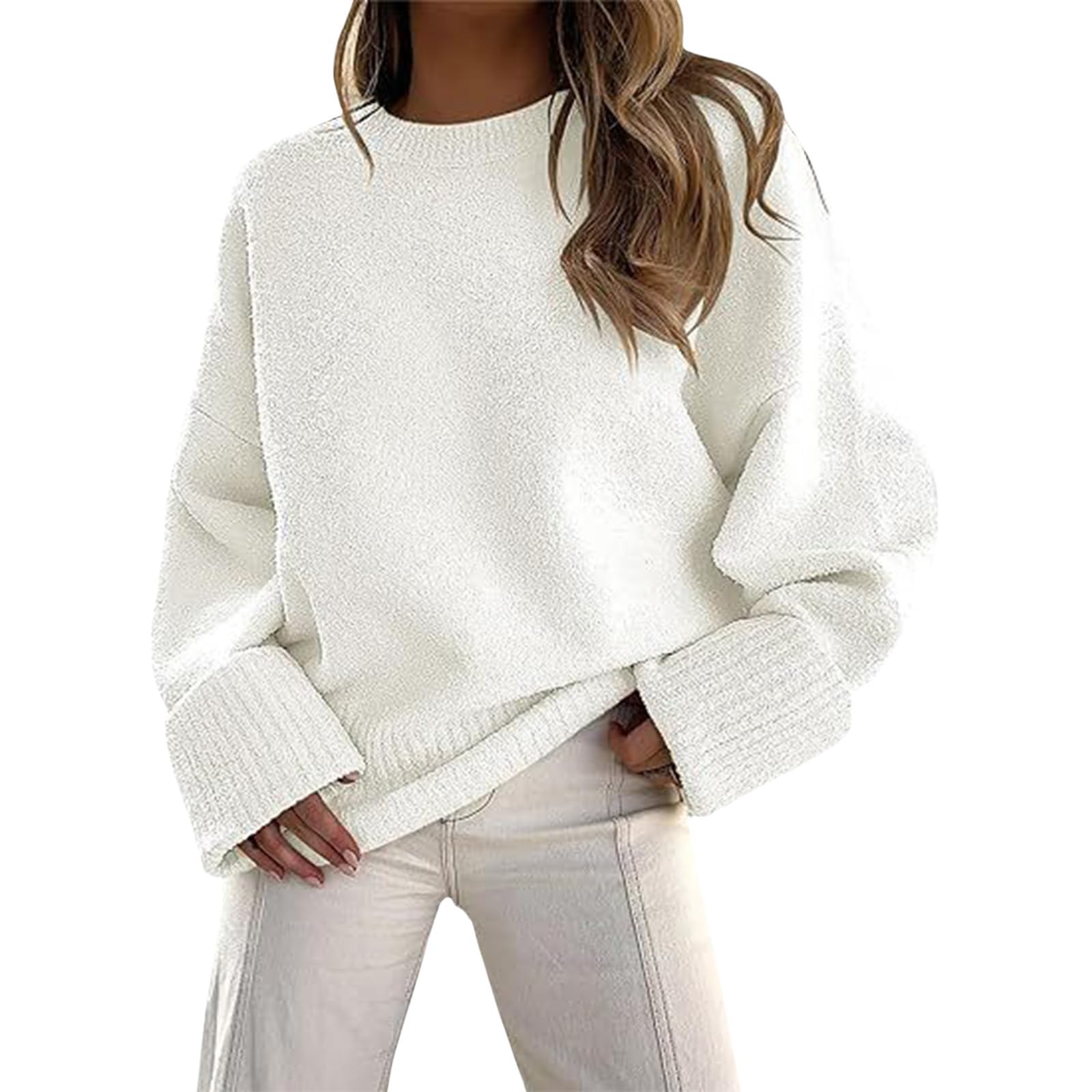 Costaric Womens Oversized Fuzzy Sweater Casual Long Sleeve Crewneck Chunky Knit Pullover Tops 2025 Fall Winter Clothe