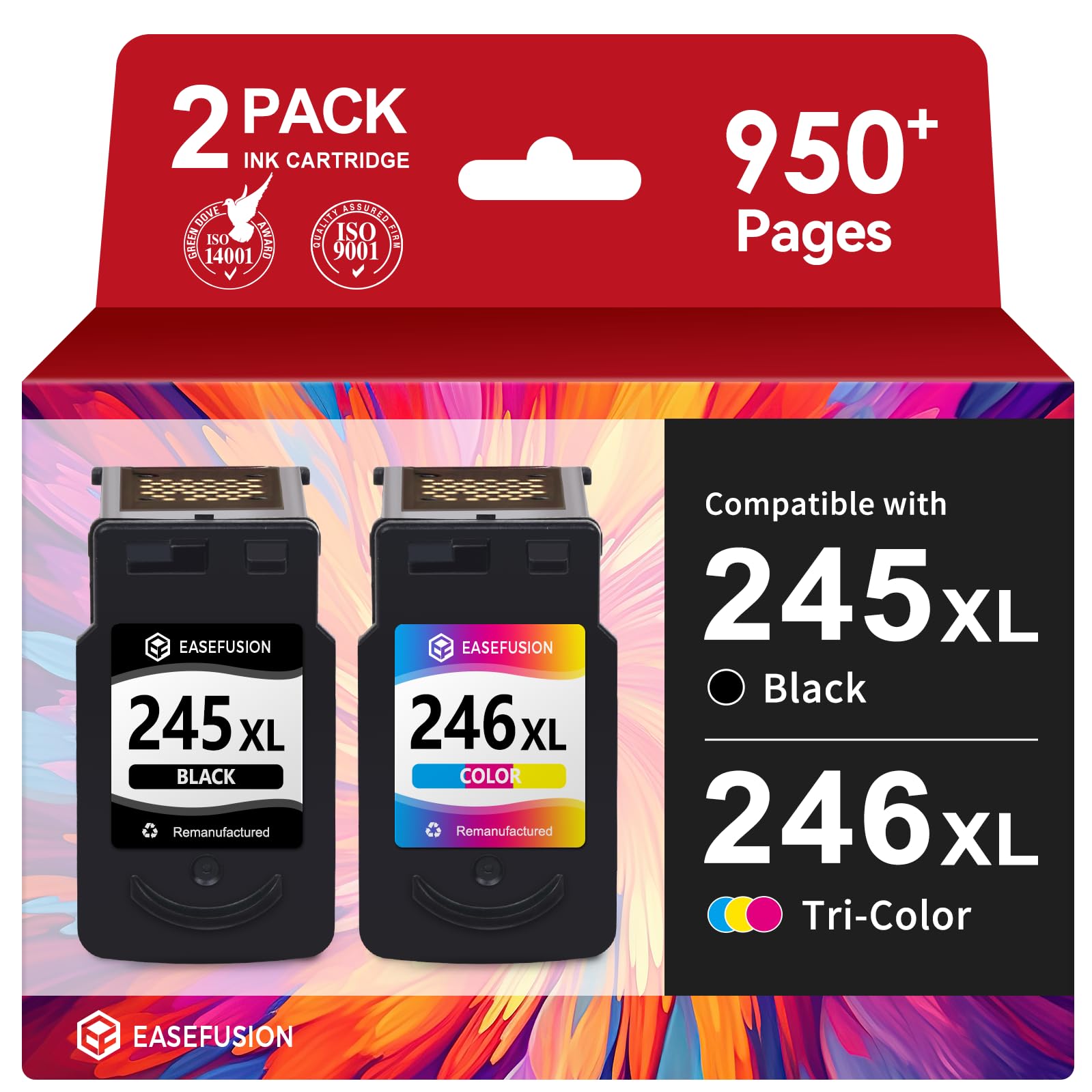 EaseFusion 245XL 246XL Combo Pack Replacement for Canon Ink 245 and 246 PG-245XL PG-245 PG245XL Ink Cartridges, Work with PIXMA MG2522 MX490 TR4520 TS202 TR4522 TS3122 Printer (2Pack, Black&amp;Color)