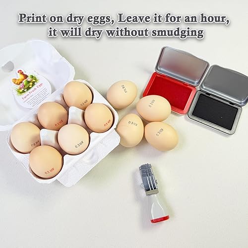 Miniatura 5 de Kit de fechador de huevos, sello de fecha, 2 tintas resistentes a la decoloración (rojo y negro), almohadilla de sellado, 50 instrucciones de huevos
