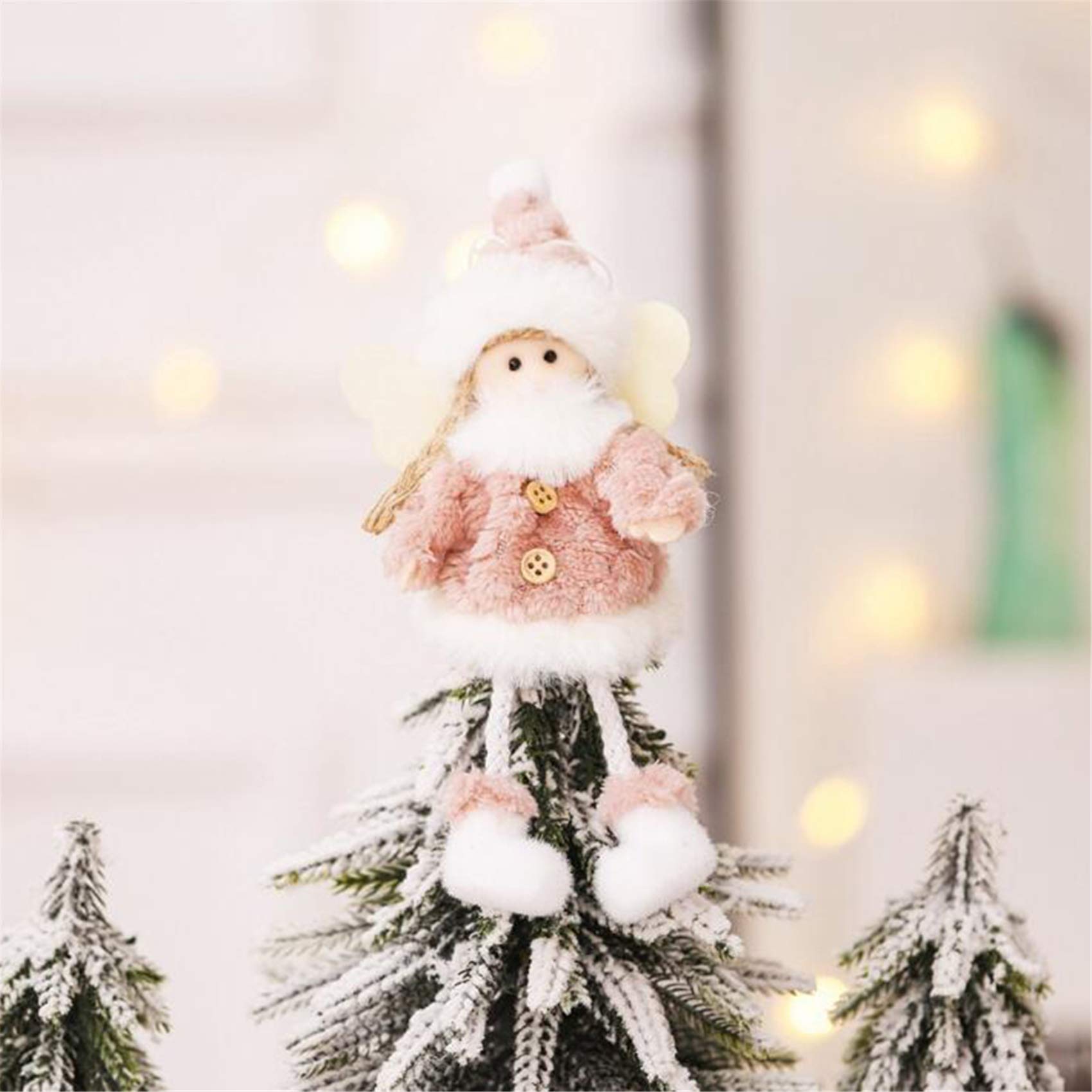 TraveT Christmas Plush Figurines Santa Claus Snowman Reindeer Plush Dolls Christmas Tree Hanging Decor,Angel