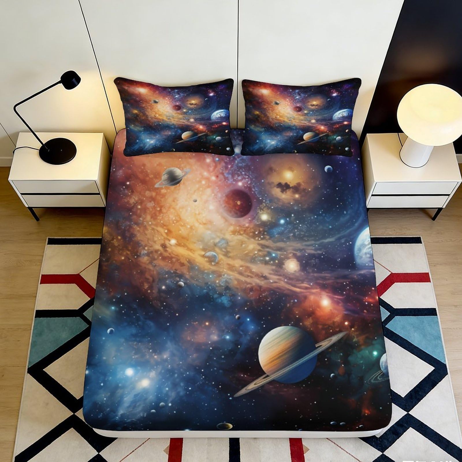 Jqzkxnhpbr Style-1 3D Printed Galaxy Starry Sky Fitted Sheet Microfiber Soft Breathable Cosmic Nebula Mattress Cover Bedroom Decor 90X200x25cm