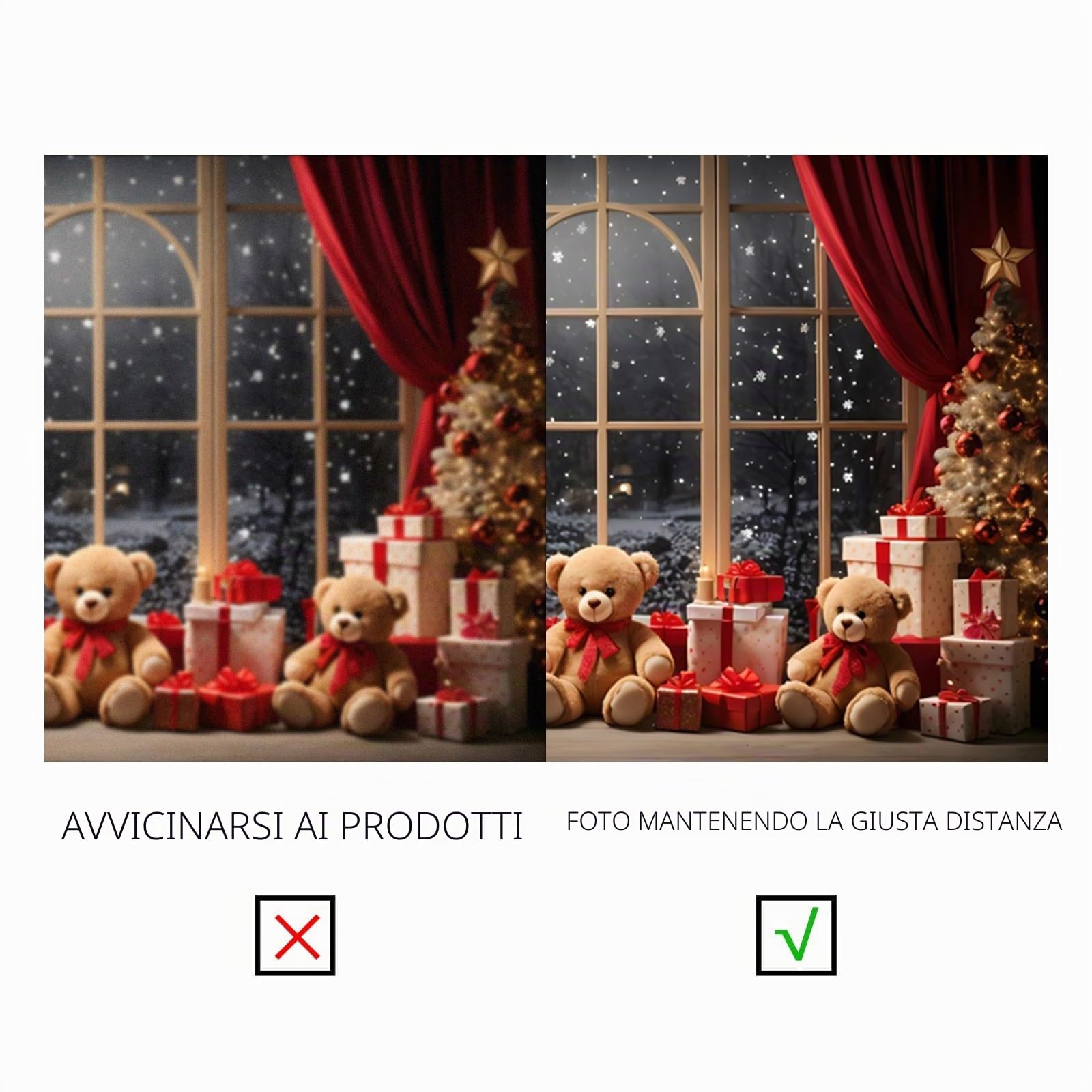 YongFoto 3x2,5m Finestra invernale Fondali fotografici Interni Albero di Natale Regalo Giocattolo di La Finestra Natale Notte silenziosa Sfondo Tema familiare Foto Studio Spara oggetti di scena