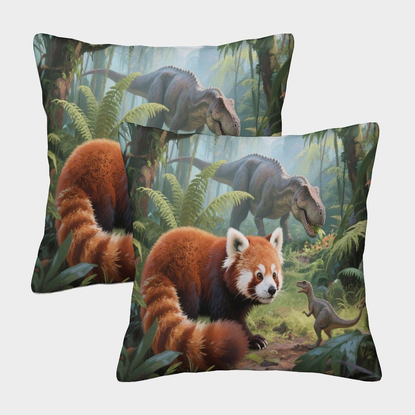Emyxpaqm Style-5-1 Red Panda Cushion Covers Set Of 2, Red Panda Dinosaur Throw Pillow Covers Polyester Zippered Home Decorations For Couch Livingroom Sofa Bed 45X45cm