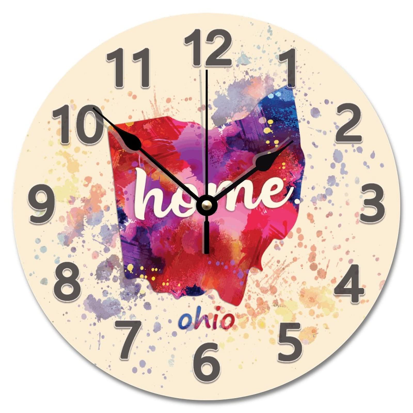 Horloge murale aquarelle Ohio 30cm sans tic-tac pour décoration moderne