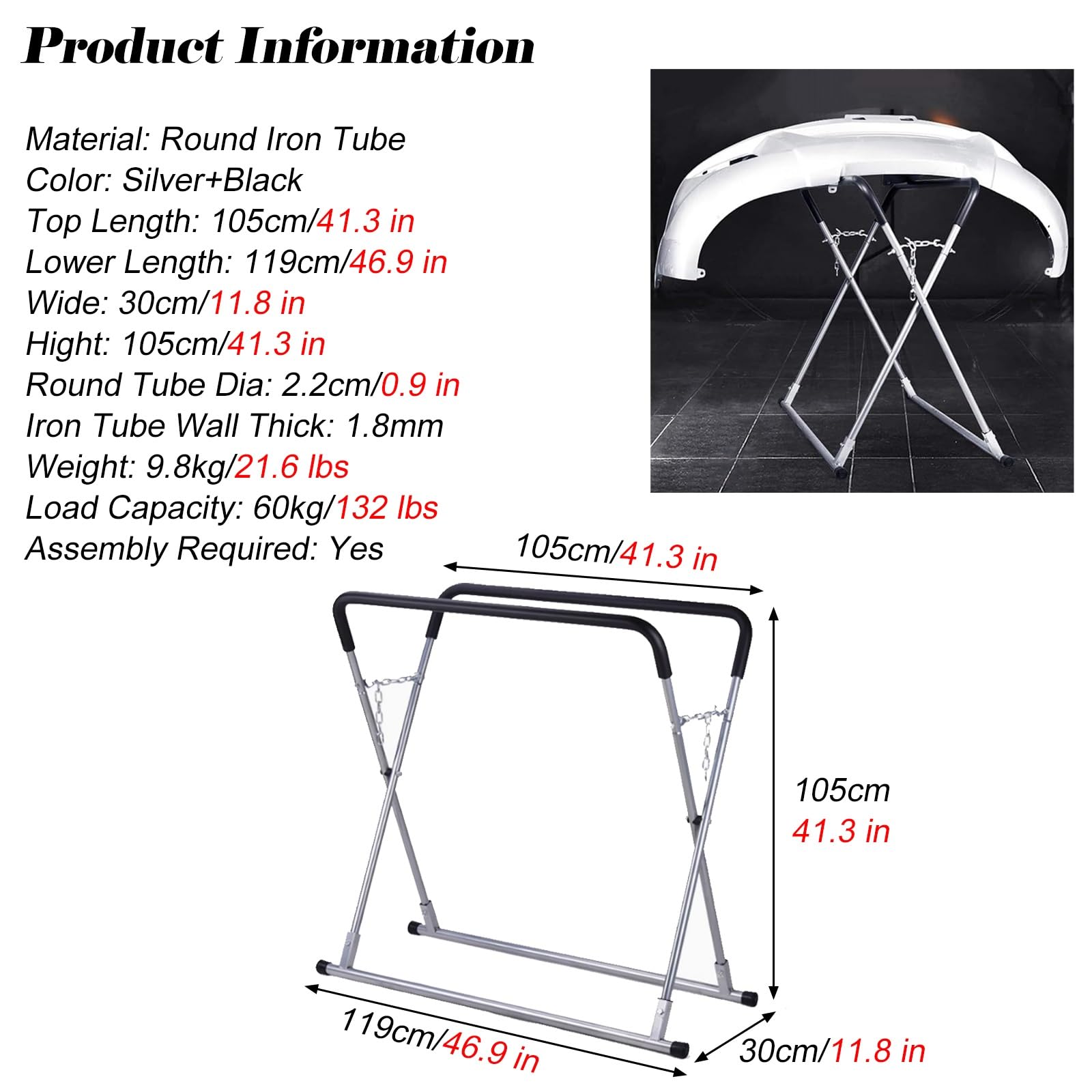 MZZKFC Car Hoods/Wings/Bumpers Paint Stand, Metal Automotive Fender Stand Adjustable Hight & Wide, Large Auto Pating Rack for Garage/Repair Shop/Workshop