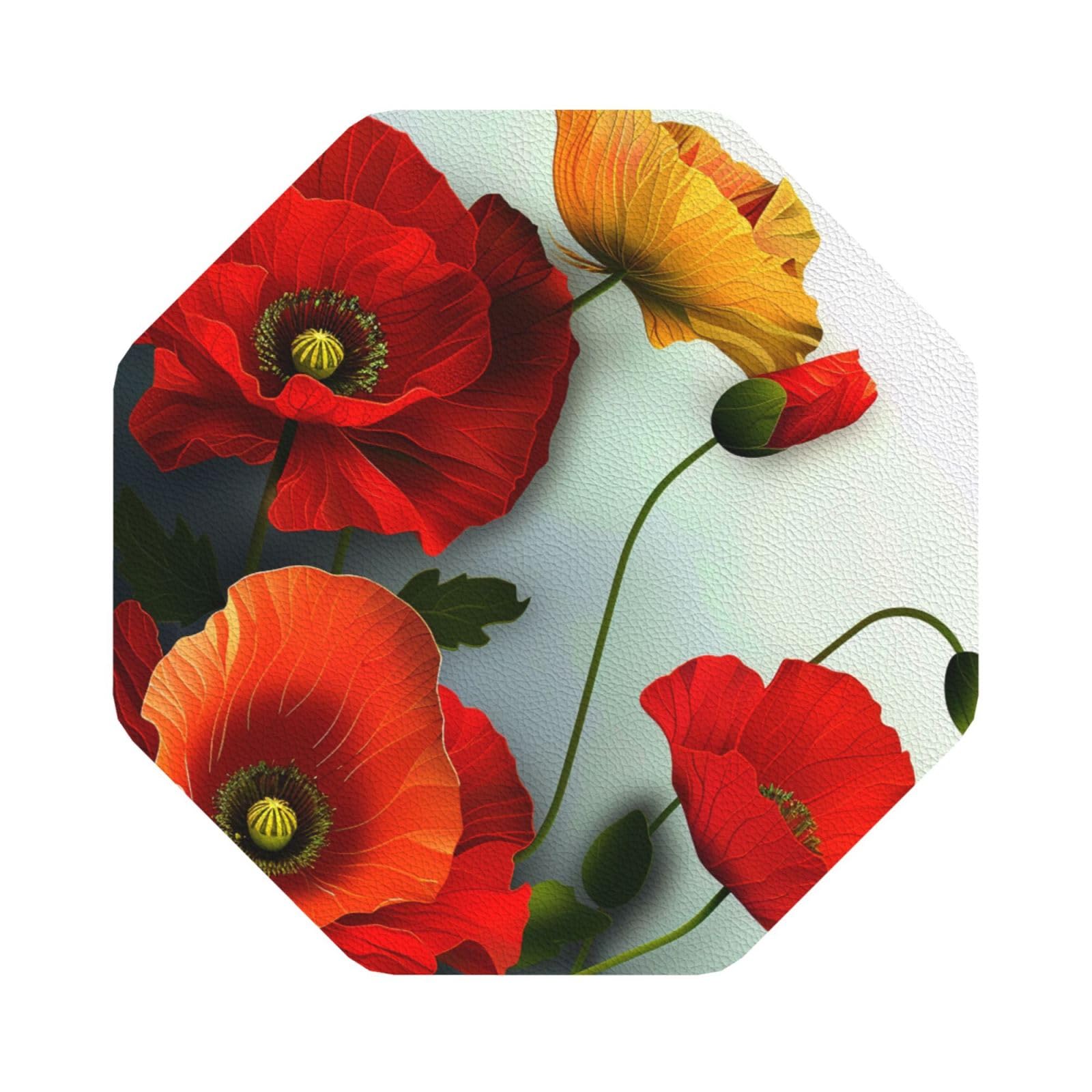 Flower Vivid Petals Print Leather Coaster Set of 6, Octagon Coasters Table Decorative Coffee Cup Beverage Coasters Wine Beer Bar Coasters for Hot Drinks Table Protection