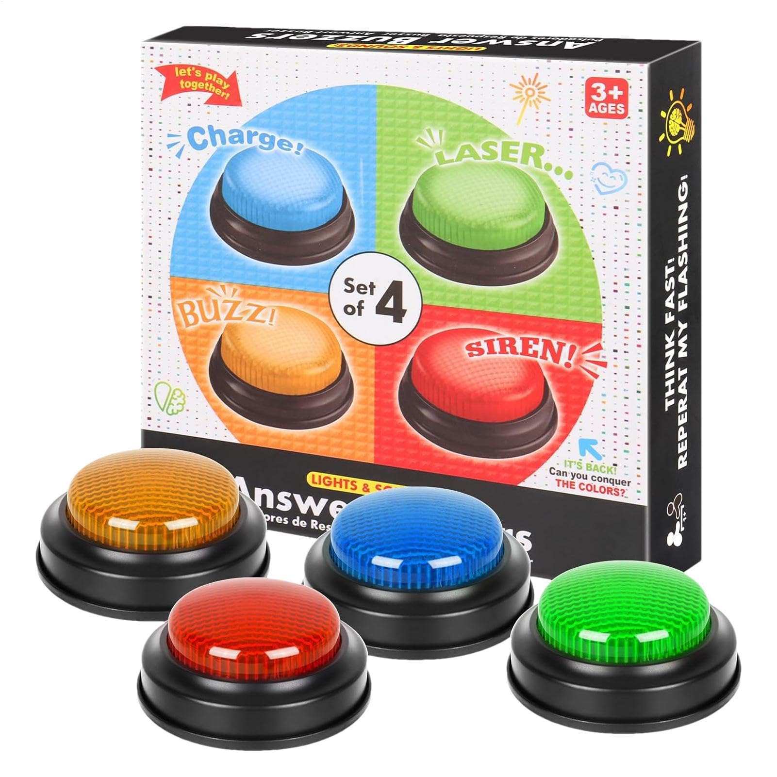 Générique Buzzer Sonore Et Lumineux pour Enseigner avec Salle De Classe, Answer Buzzers Blind Test,Accessoires De Jeu Télévisé (Lot De 4)