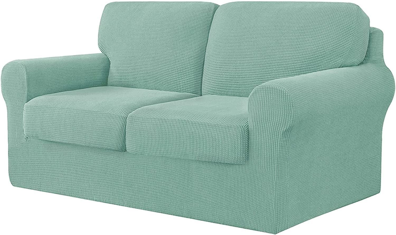 Housse de canapé extensible anti-poils et anti-glisse vert menthe 2 places