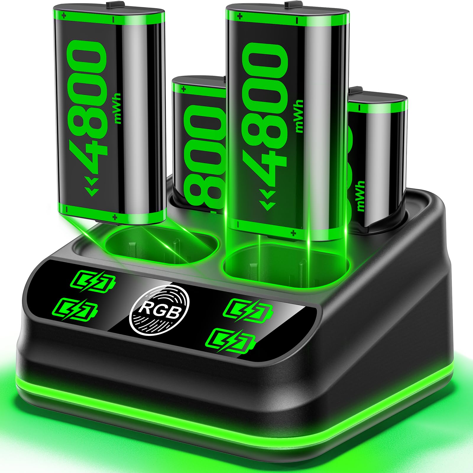 Tokluck Charger with 4 x 4800mWh Rechargeable Battery Packs for Xbox One/Xbox Series X|S, Rechargeable Batteries for Xbox Controllers with Charging Station for Xbox One/One S|X/Elite