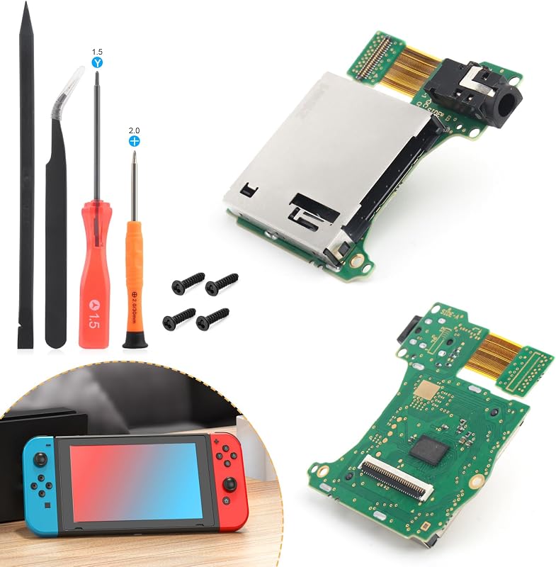 para Nintendo Switch Reemplazo del lector de tarjetas de juego para Nintendo Switch HAC-001 Ranura para cartucho de lector de tarjetas de juego con piezas de accesorios para conector de auriculares (con tornillos y herramientas de reparación)