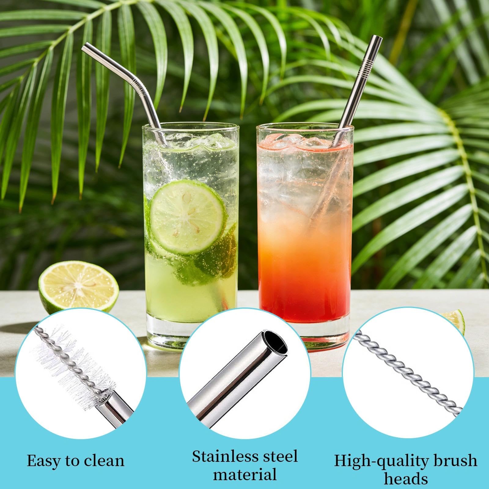 8 Piezas Pajitas Reutilizables, Pajitas de Acero Inoxidable con 2 Cepillos de Limpieza 4 Rectas y 4 Curvas para Lavavajillas para Bubble tea Batidos y Bebidas Calientes