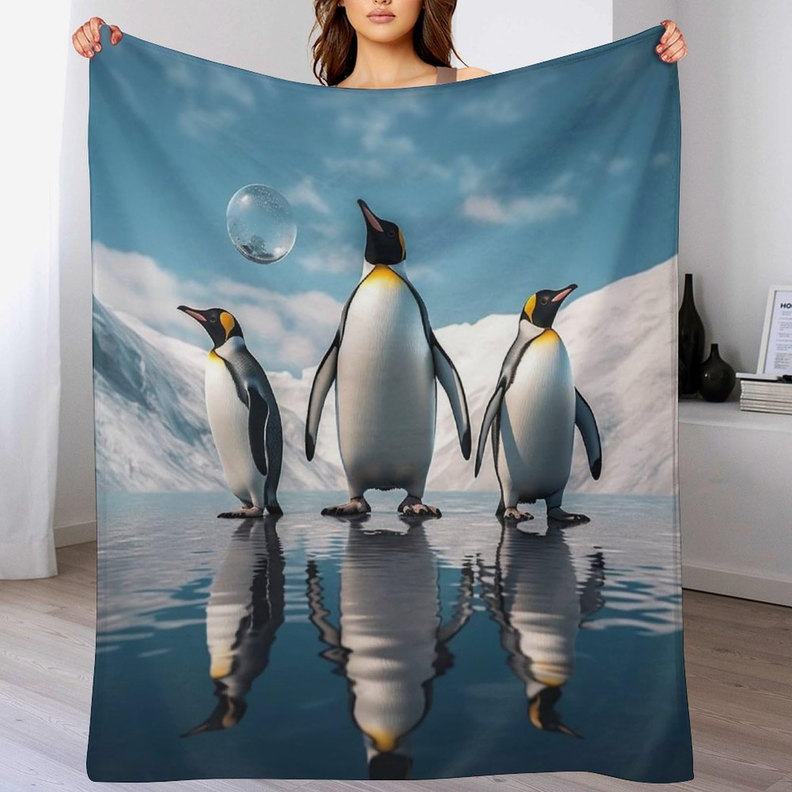 Couverture pingouin en flannel haut de gamme pour fauteuil et lit douillet de bébé