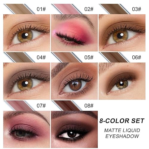 Miniatura 2 de evpct Juego de 8 sombras de ojos líquidas mate Naked Nude Beige Natural Dark Brown Light Brown Gold Pink Mauve suave cremoso sombra de ojos líquida,