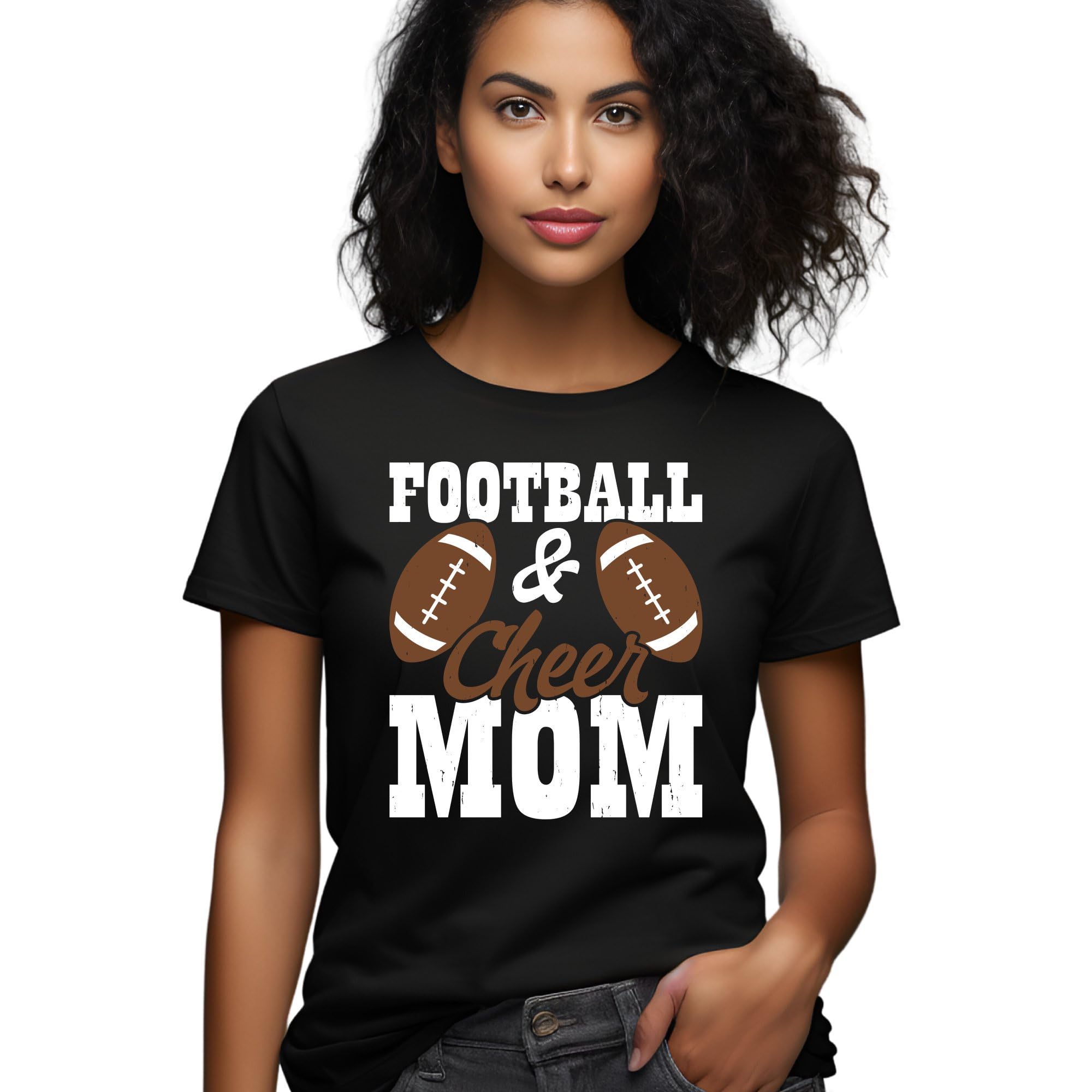 Seek Buy LoveFootball and Cheer Mom T-Shirt, Sports Parent Support Tee, Gift for Football Mom, Cheerleading Mother Shirt, Casual Weekend Wear