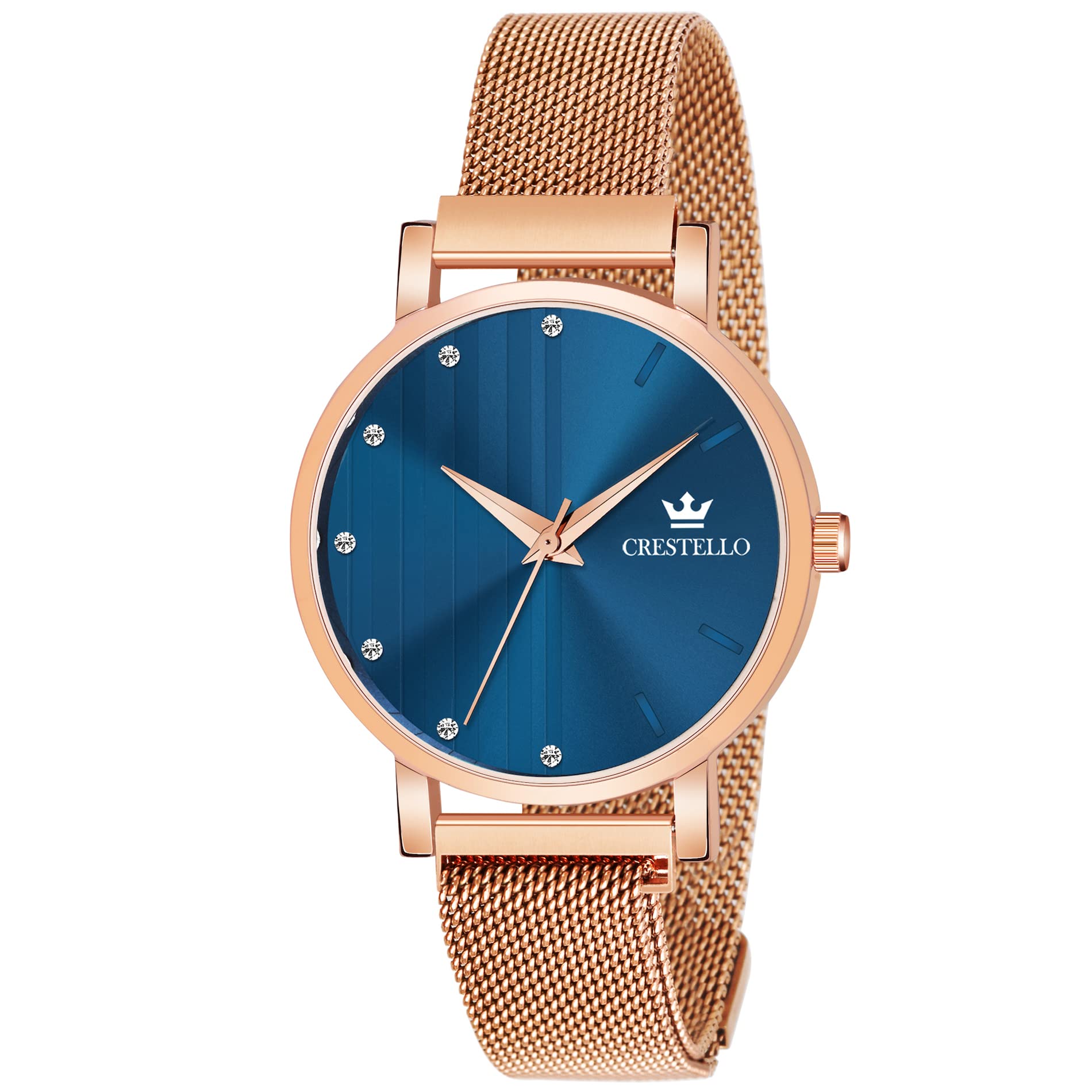 CRESTELLO Rose Gold Plated Mesh Chain Analog Wrist Watch for Women