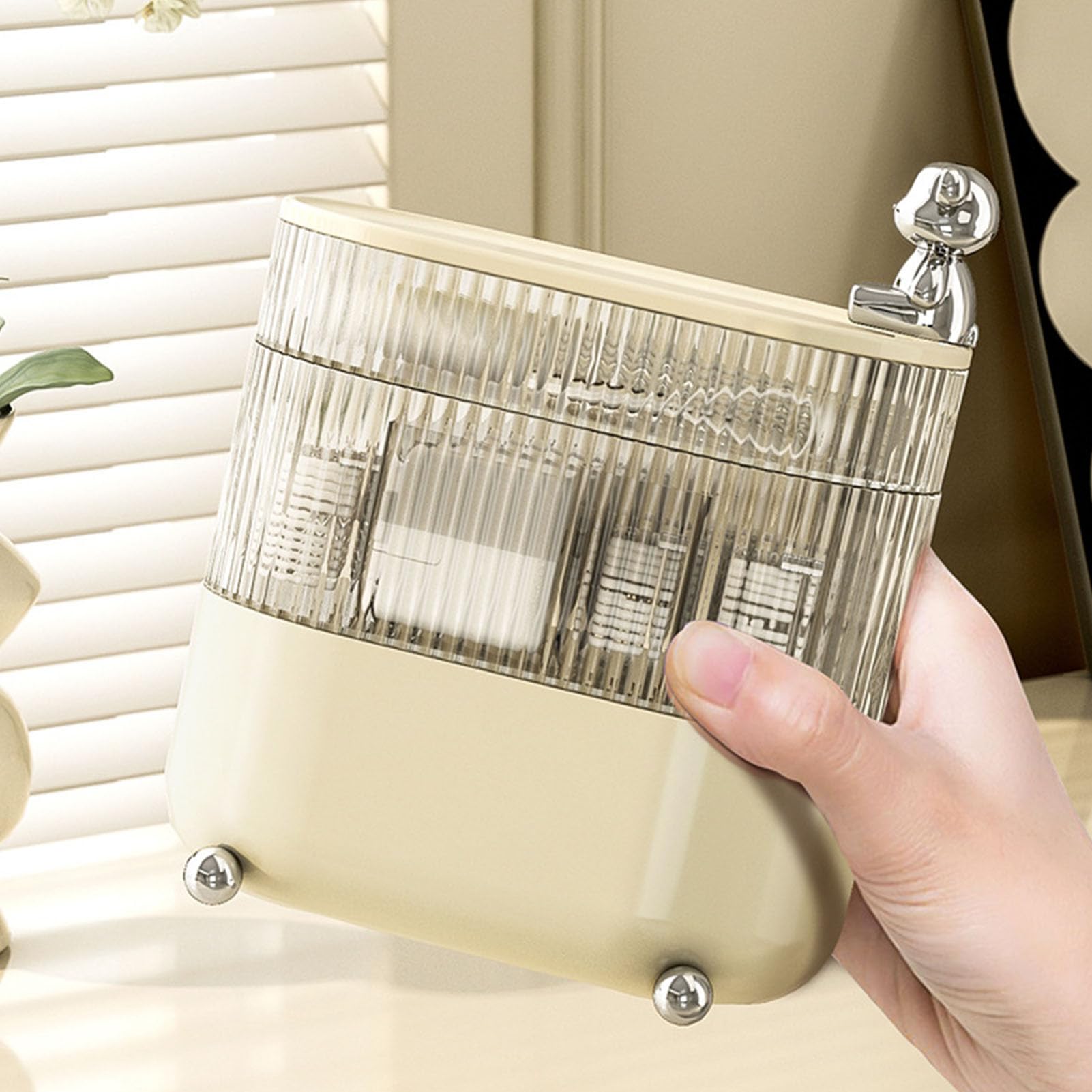 Wakects Scatola Portaoggetti da Scrivania, Scatola Portaoggetti Girevole in Plastica, Organizer Diviso a 3 Livelli per Gioielli, Cavi e Cosmetici, Apertura Liscia, Grande capacità, per la Scrivania