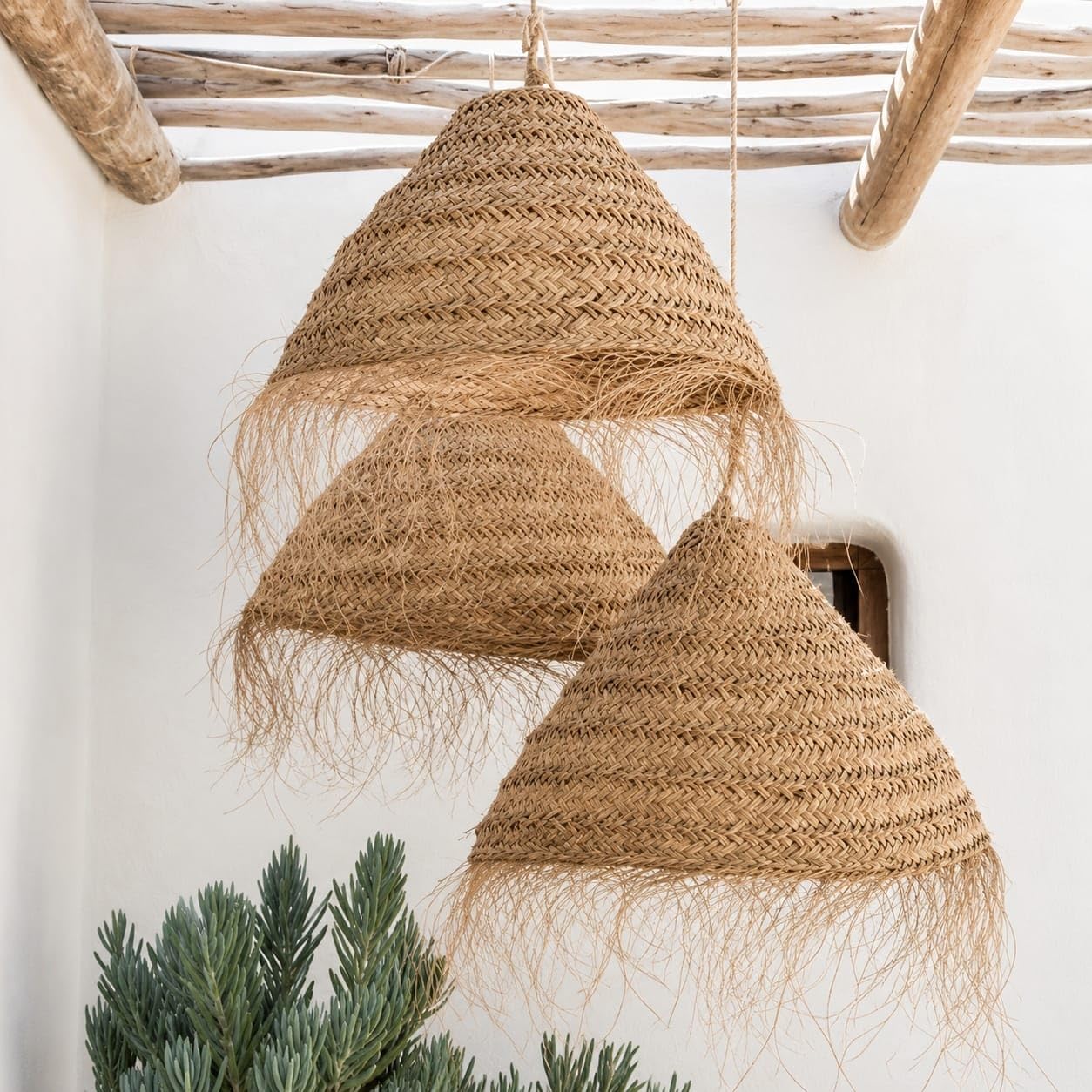 Generico Lampadario a Sospensione in Paglia Artigianale Marocchino: Stile Etnico, Illuminazione Naturale e Accogliente 2403211022 Rattan Vimini Giunco Senza Impianto Elettrico