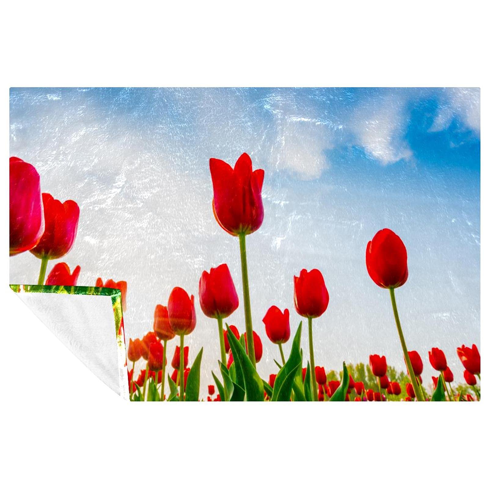 Couverture pique-nique et camping motif tulipes rouges jeté de lit floral