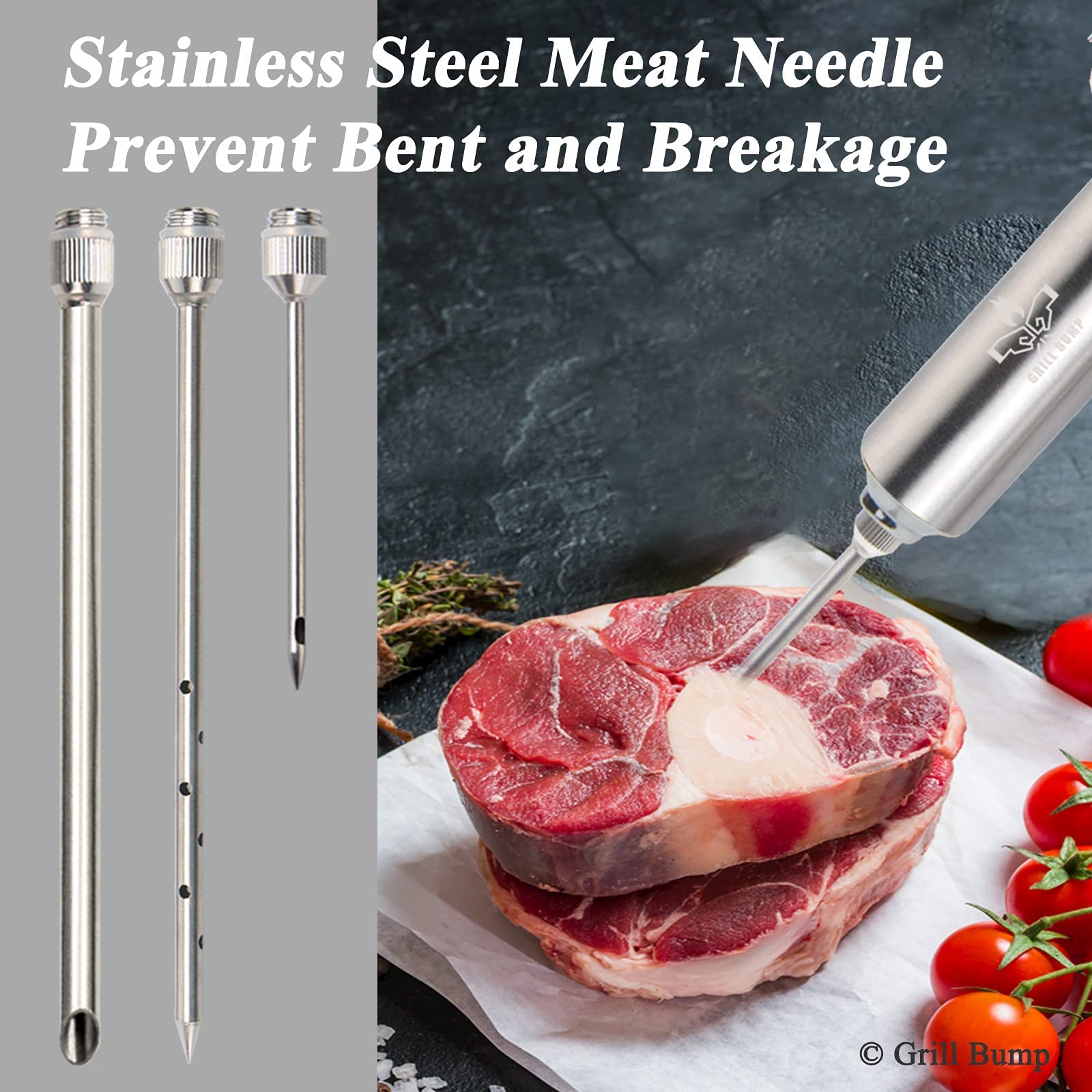 Grill Bump Meat Injector Syringe Kit for Smoker with 3 Flavor Food Injector Syringe Meat Needles