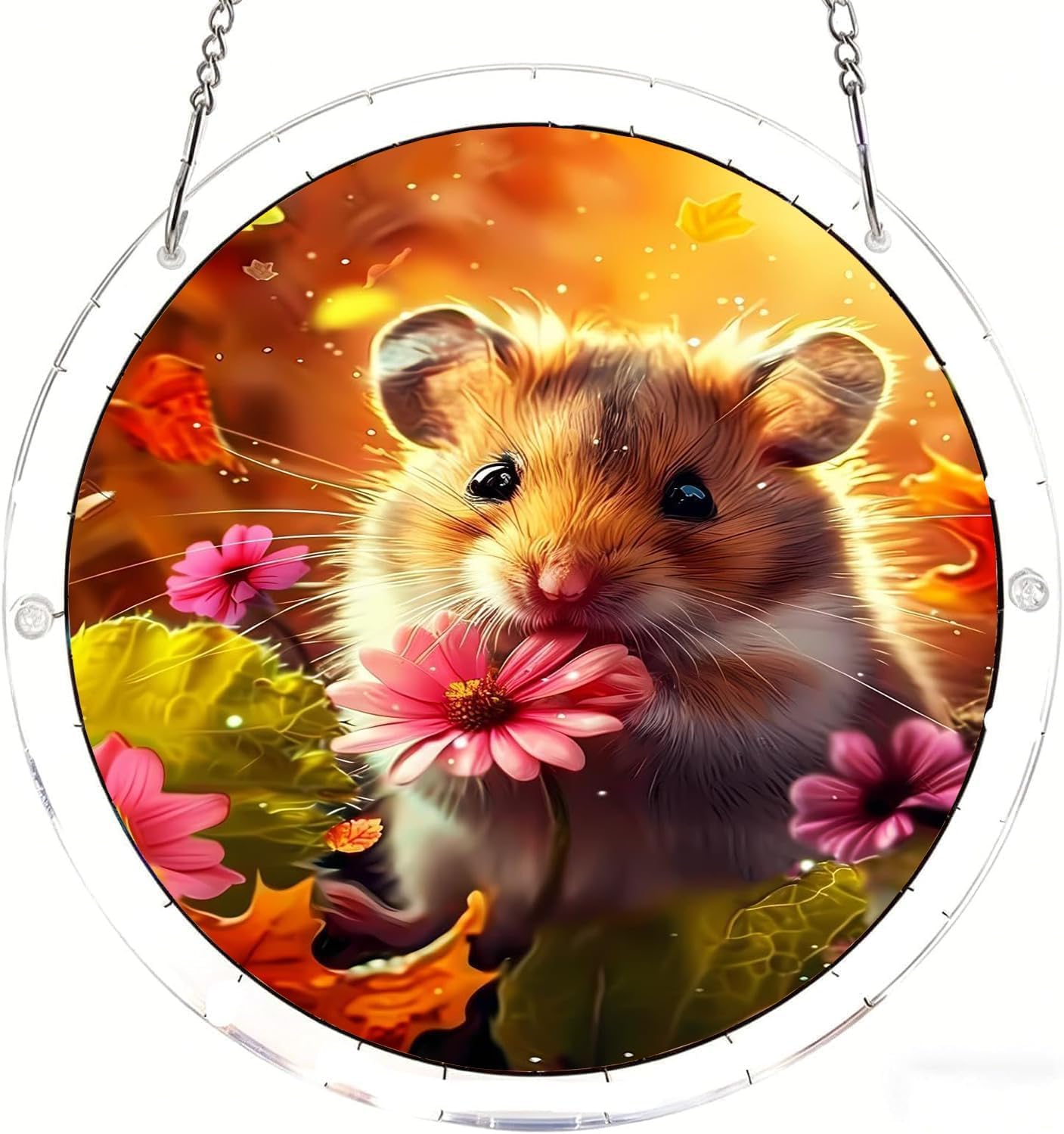 Hamster Holding Flower Acrylic Jigsaw Puzzles Suncatcher, 8.2 Inch Window Hanging Suncatcher Acrylic Puzzle, DIY Home Decor Art Gift