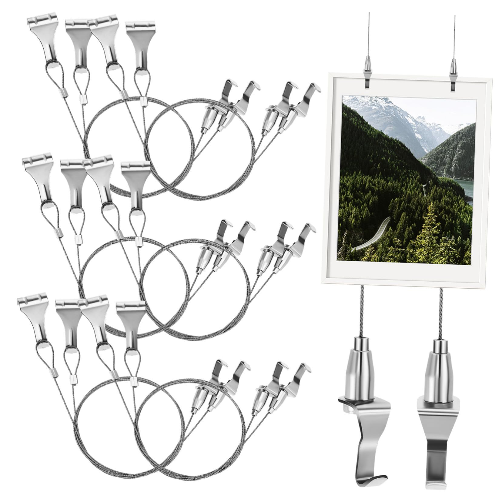 Kit de suspension tableau acier inoxydable réglable pour cadres