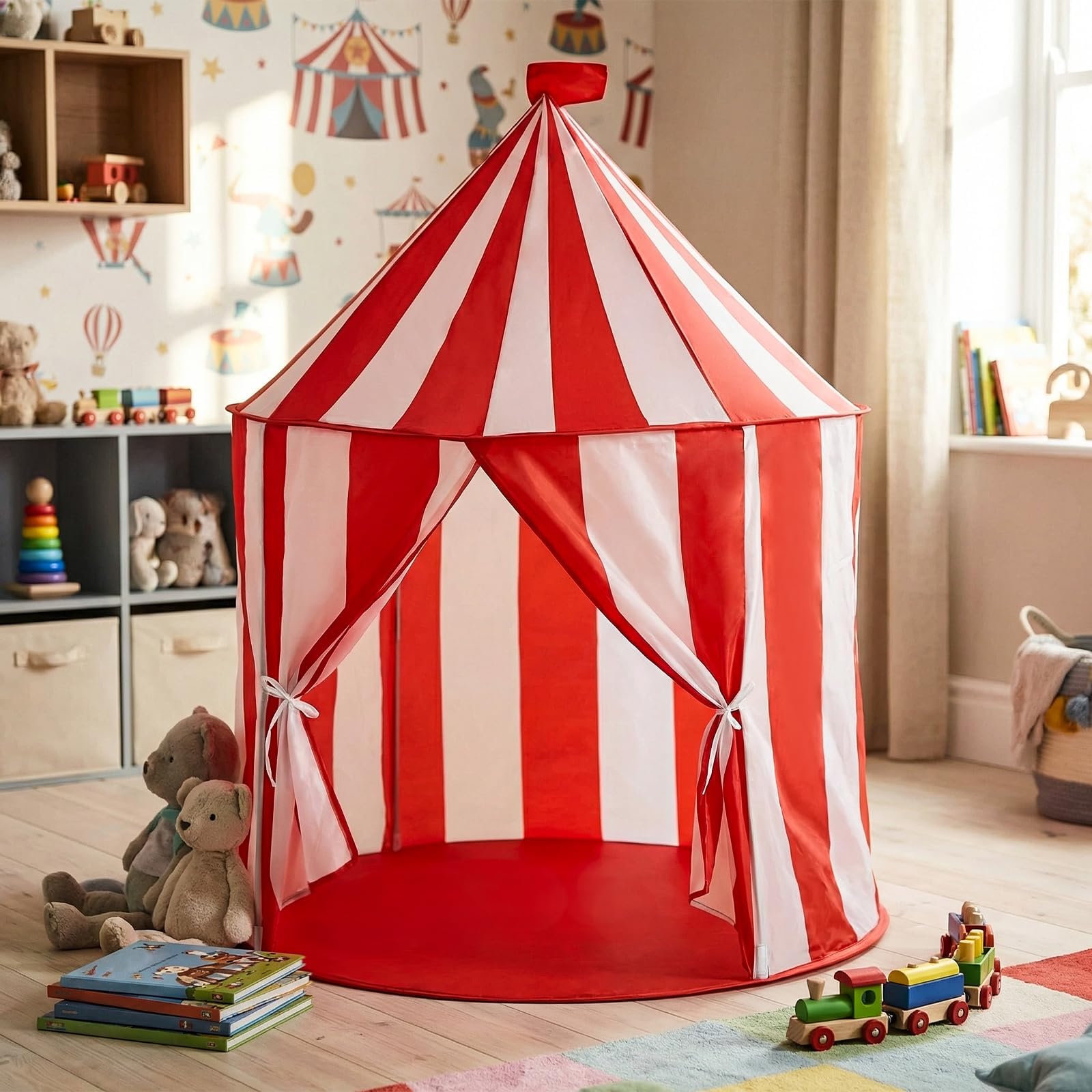 Capoda Circus Tent 41 x 41 x 45 Inch Large Red and White Striped Playhouse Carnival Party Supplies Decorations for Play and Games Indoor and Outdoor Holiday Camping Activities