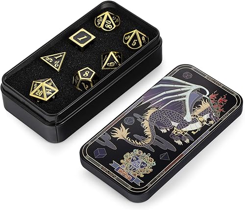 Miniatura 7 de DNDND Juego de dados de metal negro con caja de metal y 6 dados de metal D6