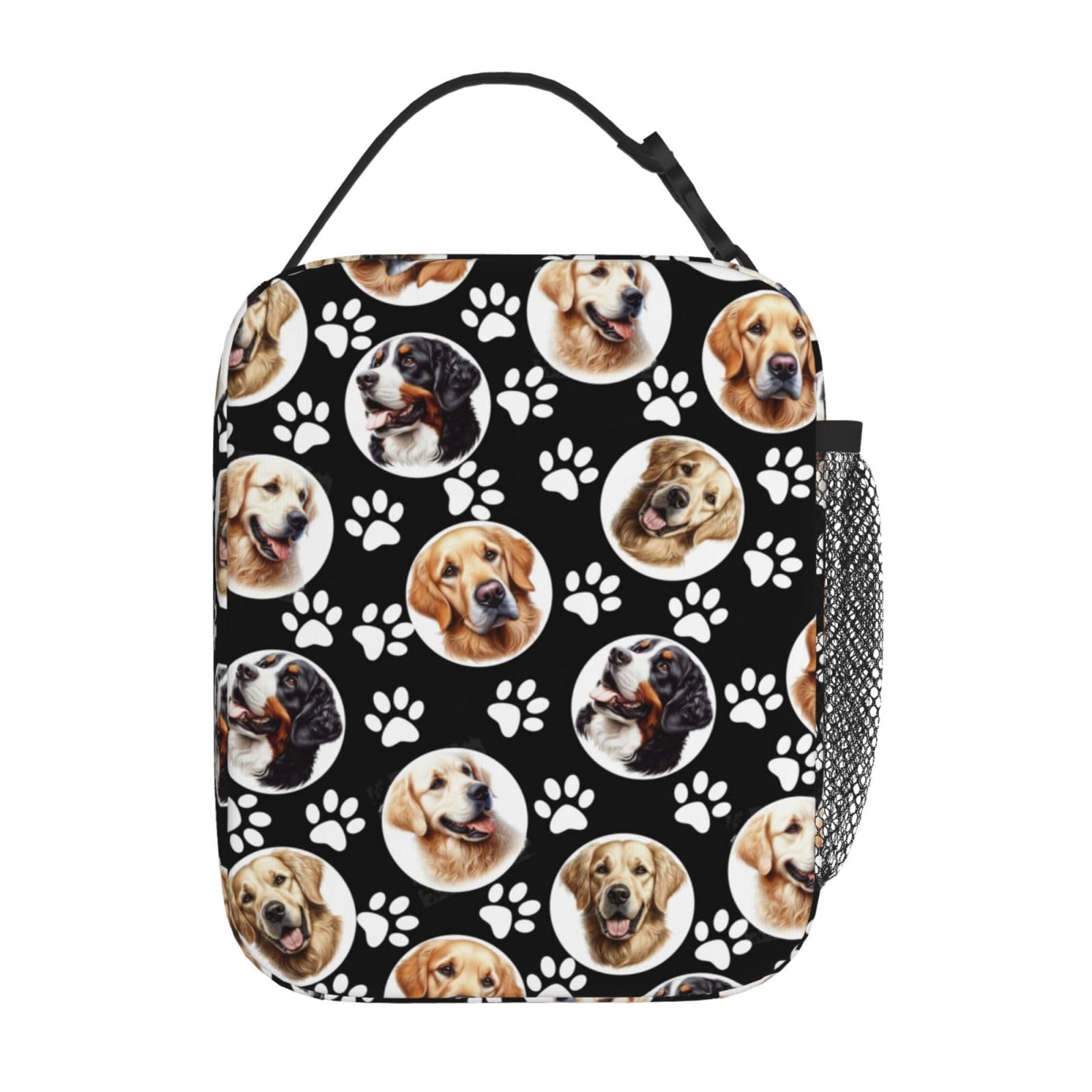 MEUUD Cute Dog Print Insulated Lunch Bag Reusable Lunchbox Leakproof Portable Box for Women Men with Handle and Bottle Pocket for Work Picnic Camping
