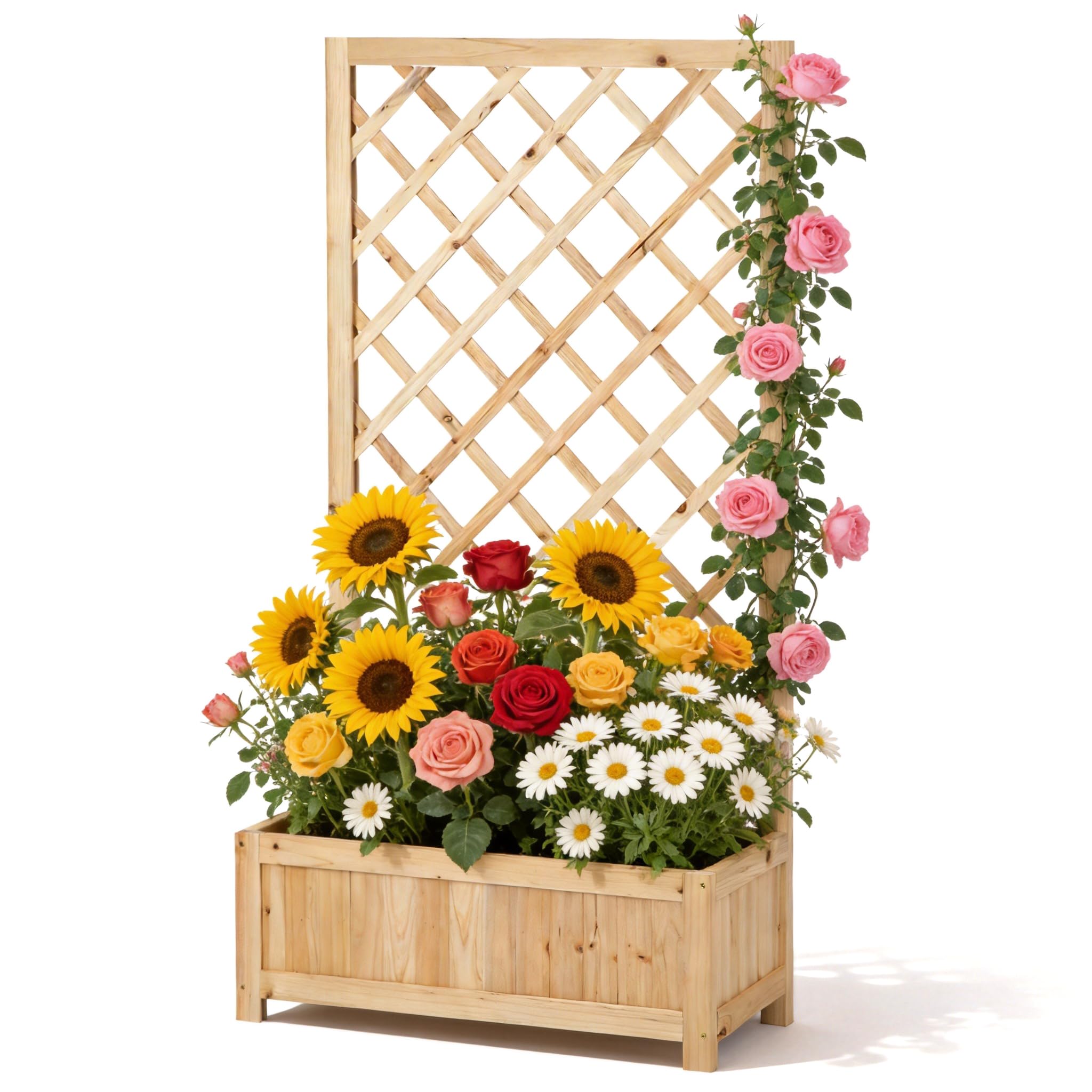 Briful Wooden Planter with Trellis, 47" Outdoor Planter Box for Climbing Plants, Raised Garden Bed with Lattice for Vines Flowers, Natural Wood Garden Planters for Patio Yard Balcony โ image 1
