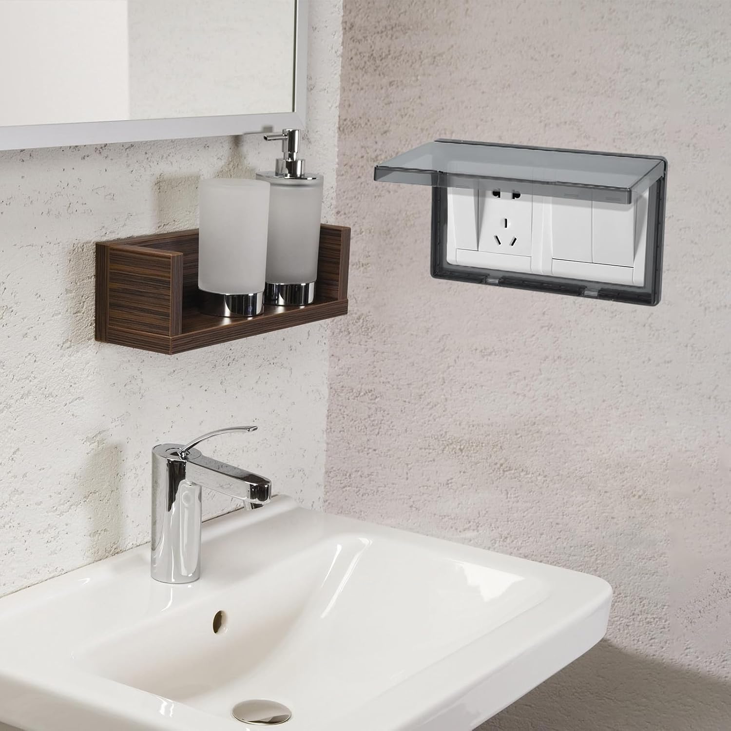 SOLUSTRE Waterproof Socket Outlet Cover Double Switch Protective Wall Plate, Ultra-Thin Self-Adhesive Weatherproof Electrical Receptacle Protector for Bathroom, 2pcs