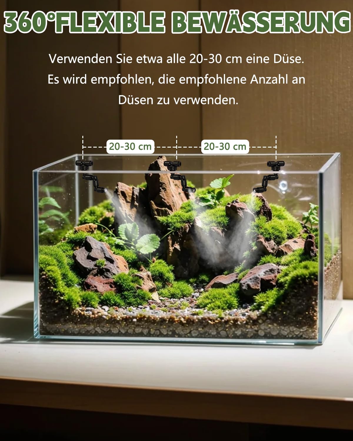 Reptilien Luftbefeuchter mit 6 SprüHdüsen, Beregnungsanlage für Terrarium mit Sprühdüsen 360 ° Verstellbare/Silent-Design, Reptilien ZerstäUber für Terrarien Amphibie Npflanzen Pflanzen Regenwald