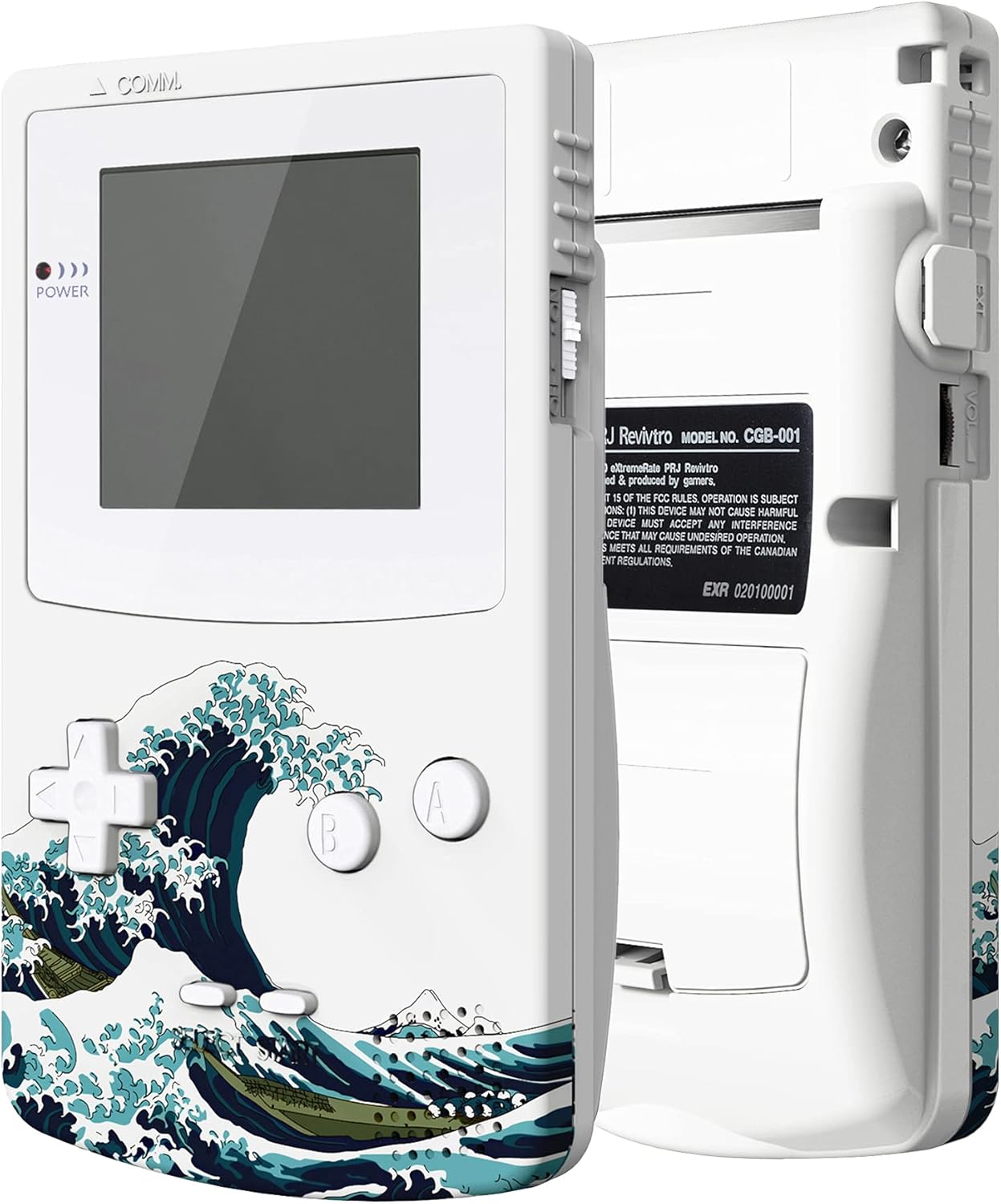 IPS Ready Upgraded eXtremeRate The Great Wave Replacement Shell Full Housing & White Screen Lens for Gameboy Color – Fit for GBC OSD IPS & Regular IPS & Standard LCD – Console & IPS Screen Without