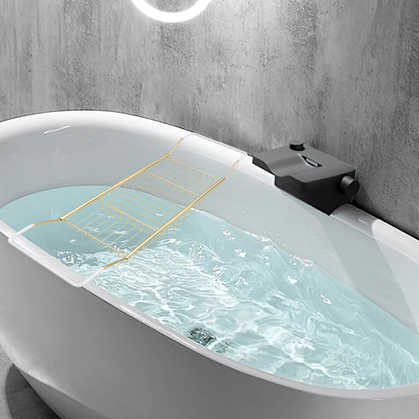 Scaffale Telescopico e Portatile per Bagno in Acciaio Inossidabile Oro Design Antiscivolo Mensola Estensibile per Vasche da Bagno e Doccia