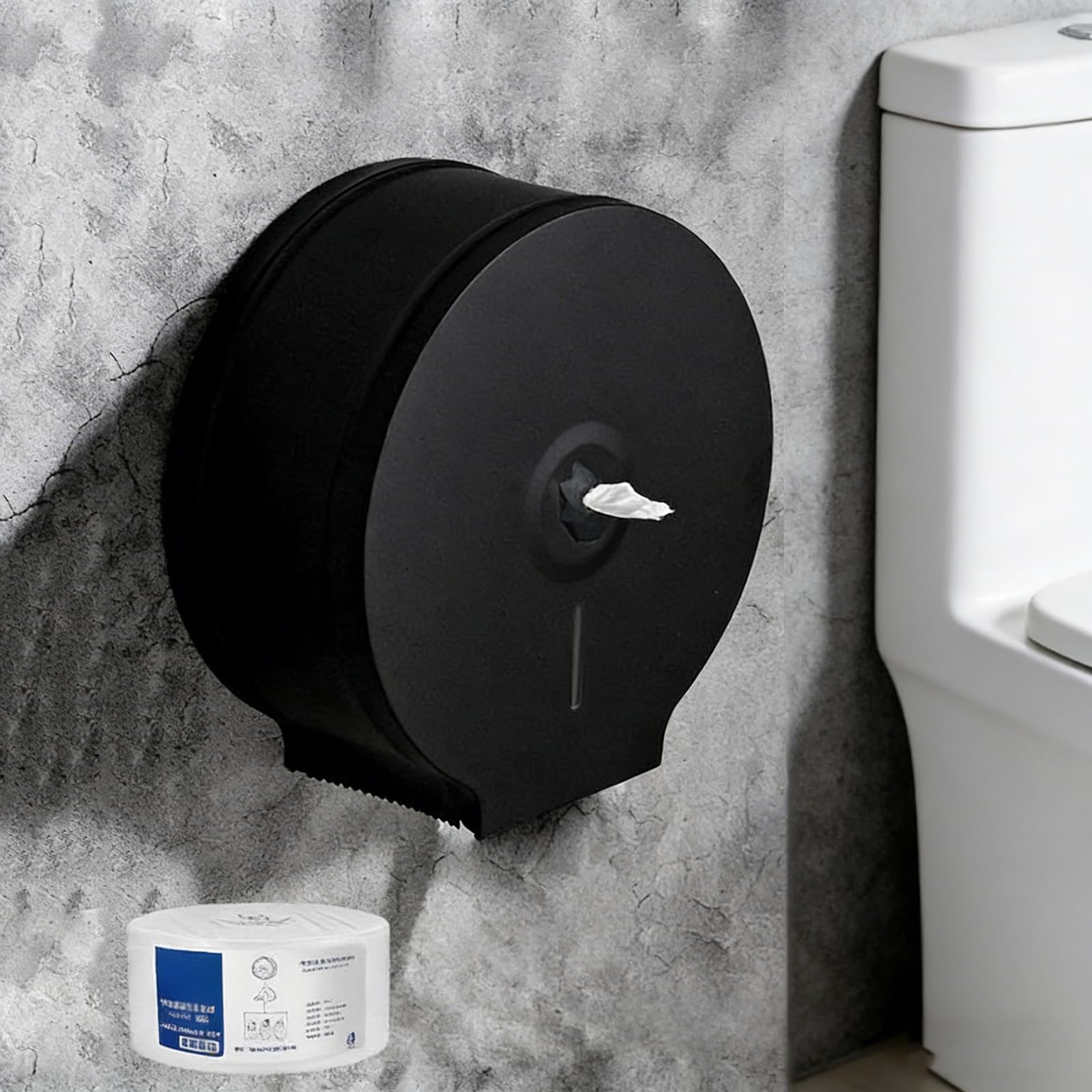 Dispensador de papel higiénico comercial de acero inoxidable con bloqueo antirrobo, soporte de pared, dispensador de rollos de papel para baños e instalaciones públicas (negro)
