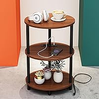 Vista 24 de Mesa auxiliar redonda pequeña, mesa decorativa ovalada de 3 niveles para espacios pequeños, mesa auxiliar de sofá de madera rústica y metal, mesita