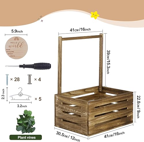 Miniatura 4 de Armario de madera para baby shower, cesta de bebé con asa, cesta de regalo personalizada para bebé, cesta de almacenamiento, regalo de bienvenida