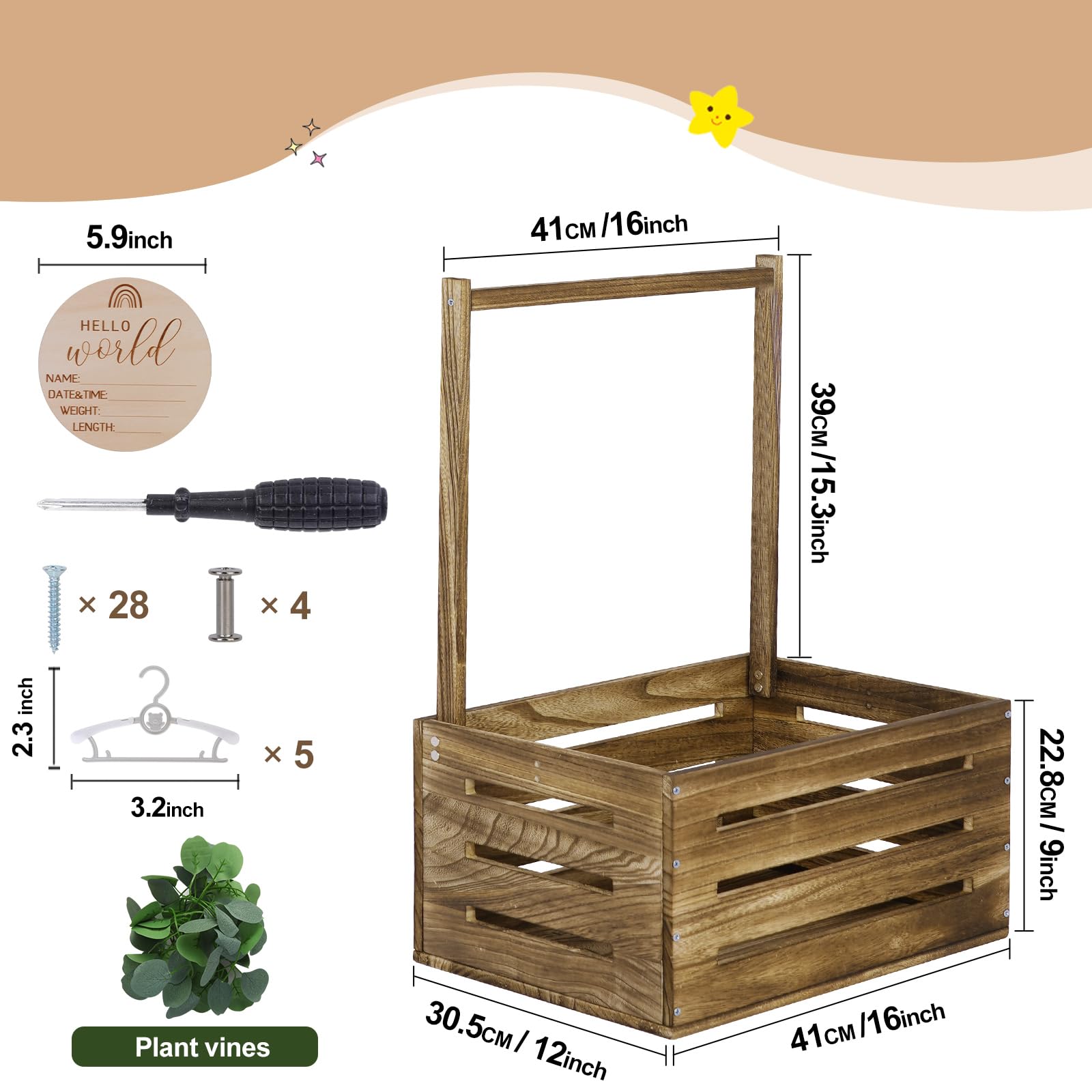 Regalo Baby Shower Armario Para Baby Shower Con 5 Perchas, Cesta De Madera Para Bebé Con Asa, Estante Decorativo Para Ropa De Bebé, Regalos Para Embarazo Regalos Para Baby Shower