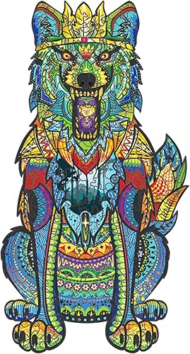 Rompecabezas de madera para adultos artefacto lobo juguetes coloridos y únicos con forma de animal rompecabezas divertidos regalos para la familia
