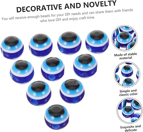 Miniatura 9 de EXCEART 100 cuentas sueltas de ojo de diablo, cuentas espaciadoras de ojo turco turco de resina, cuentas sueltas de bola para manualidades,