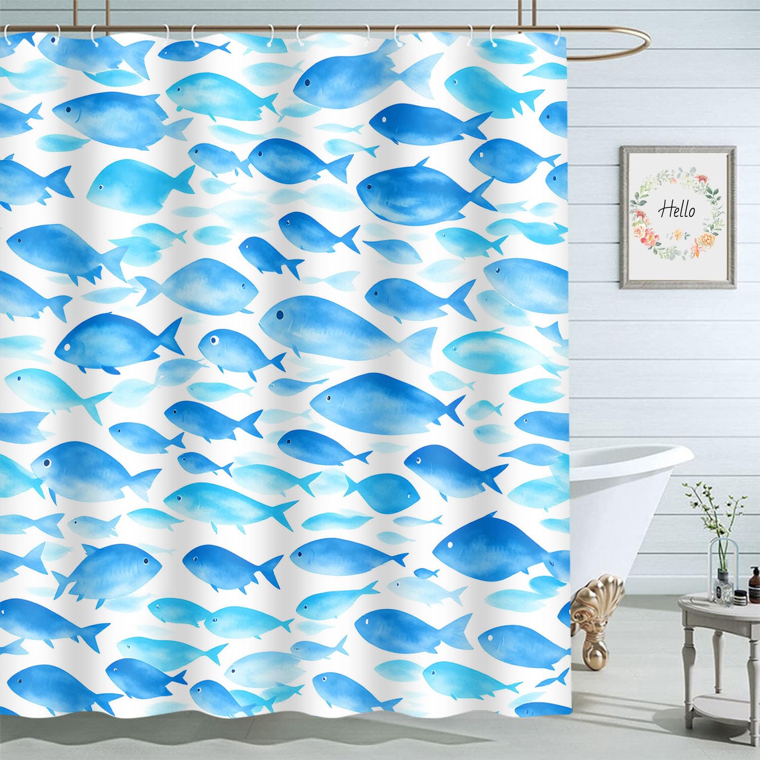 Moslion Blue Fish Shower Curtains Bathroom Curtain Waterproof with Hooks 72x72 Inch for Men Women Boys Girls : Home & Kitchen