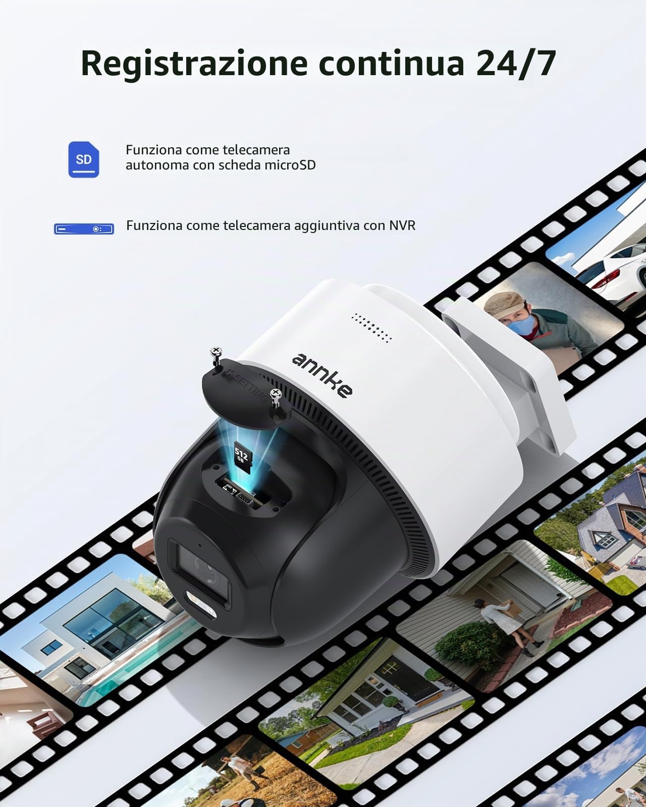 ANNKE 3K PT PoE Telecamera di sorveglianza esterna con tracciamento automatico, rotazione 345° inclinazione 80°, audio a 2 vie, riconoscimento AI di persone e veicoli, Smart Dual Light, CPT500