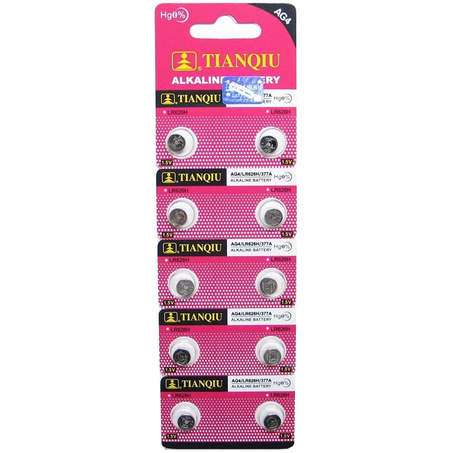 TIANQIU 10 AG4 / LR66 / 177 / 377 / LR626 Button Cell Battery Long Shelf Life 0% Mercury (Expire Date Marked)