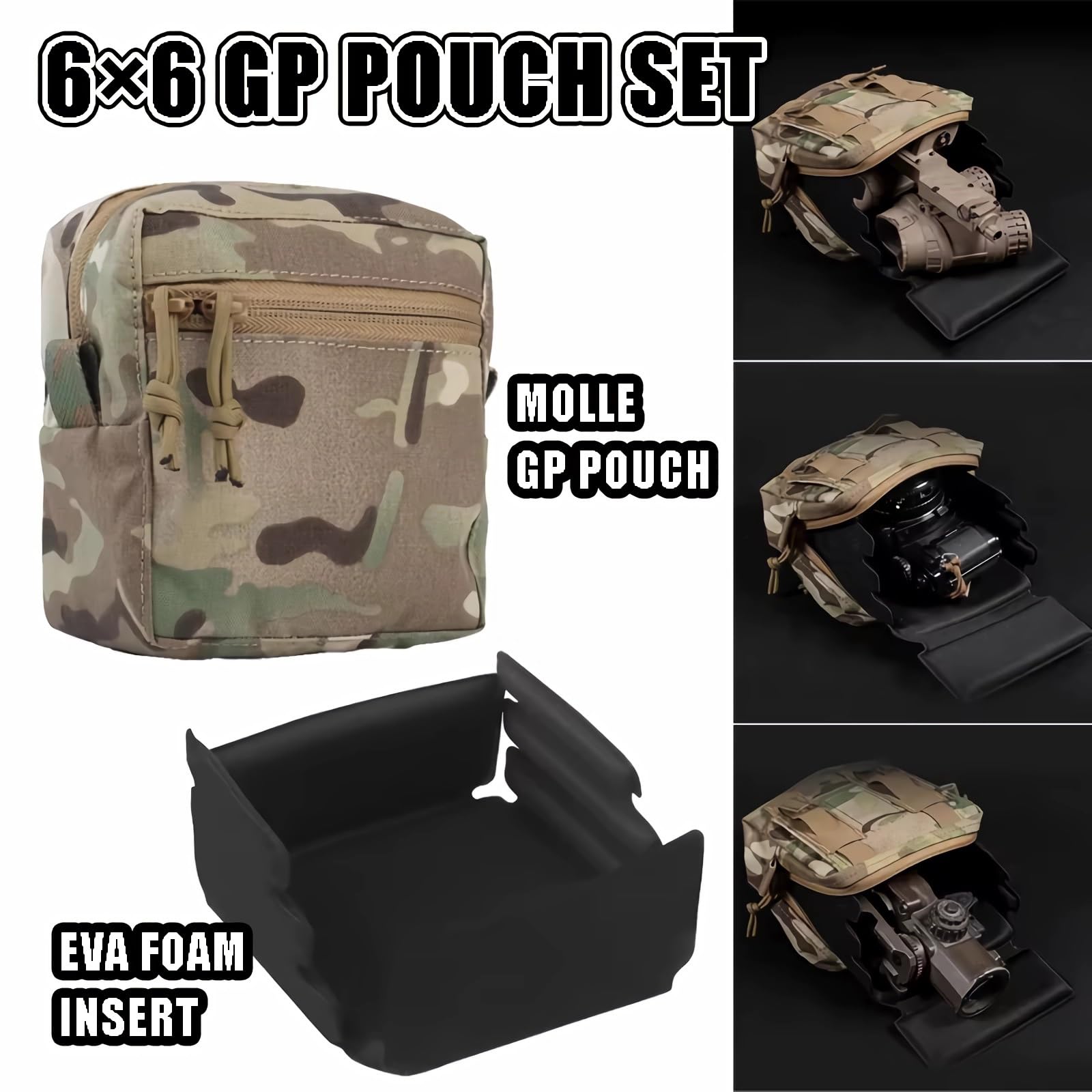 Taktyczne etui MOLLE 6 x 6 GP, 2-pak, odporne na wstrząsy pudełko ochronne z wyściełanymi wkładkami piankowymi, przechowywanie sprzętu Airsoft EDC do polowania na zewnątrz, Bcp, Jeden rozmiar