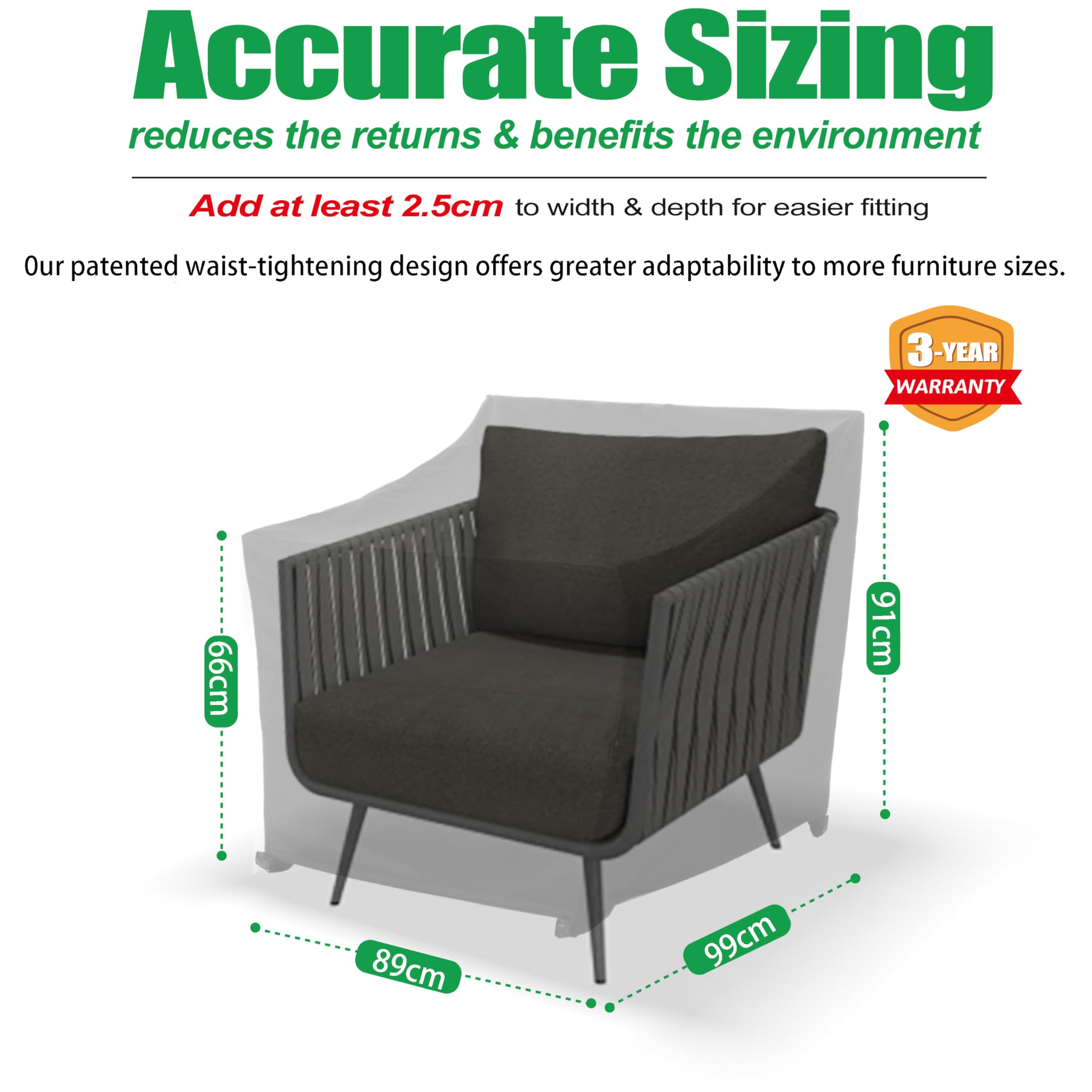 F&J Outdoors Garden Chair Covers Rocking Chair Dining Chair Cover Waterproof UV Resistant Heavy Duty Durable Waist Drawstring Tight Windproof Outdoor Chair Covers - Image 2