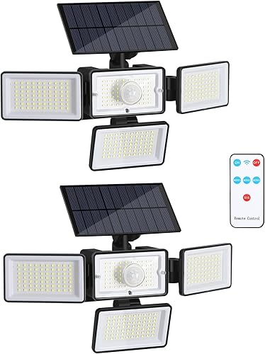 Miniatura 6 de CADUKE Luces solares con sensor de movimiento para exteriores, 4 cabezales de luces solares de seguridad con control remoto, IP65 impermeable 2500LM