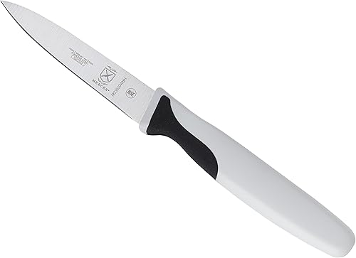 Vista 52 de Mercer Culinary Millennia Colors - Cuchillo Santoku, borde Granton de 7 pulgadas, color rojo