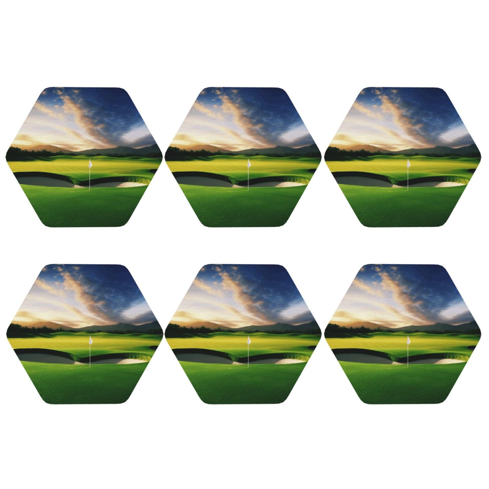 6pcs Leather Coasters for Drinks, Golf Course Drink Coasters for Tabletop Protection, 4" Cup Coasters for Coffee Table Decor, Non-Slip Drinking Cup Mat for Hot Or Cold Drink