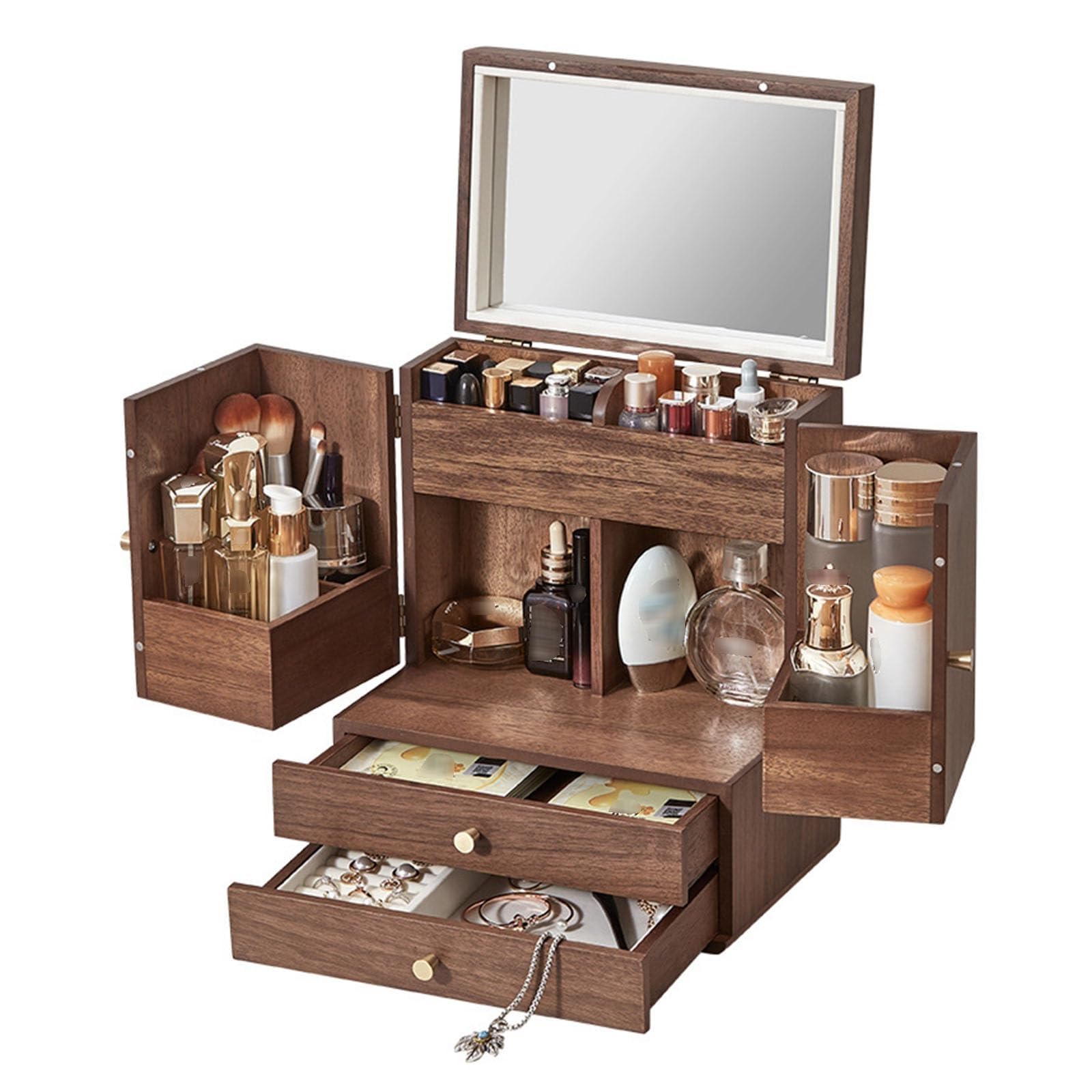 Rangement de Maquillage en Bois avec Miroir pour une Coiffeuse Épurée au Quotidien