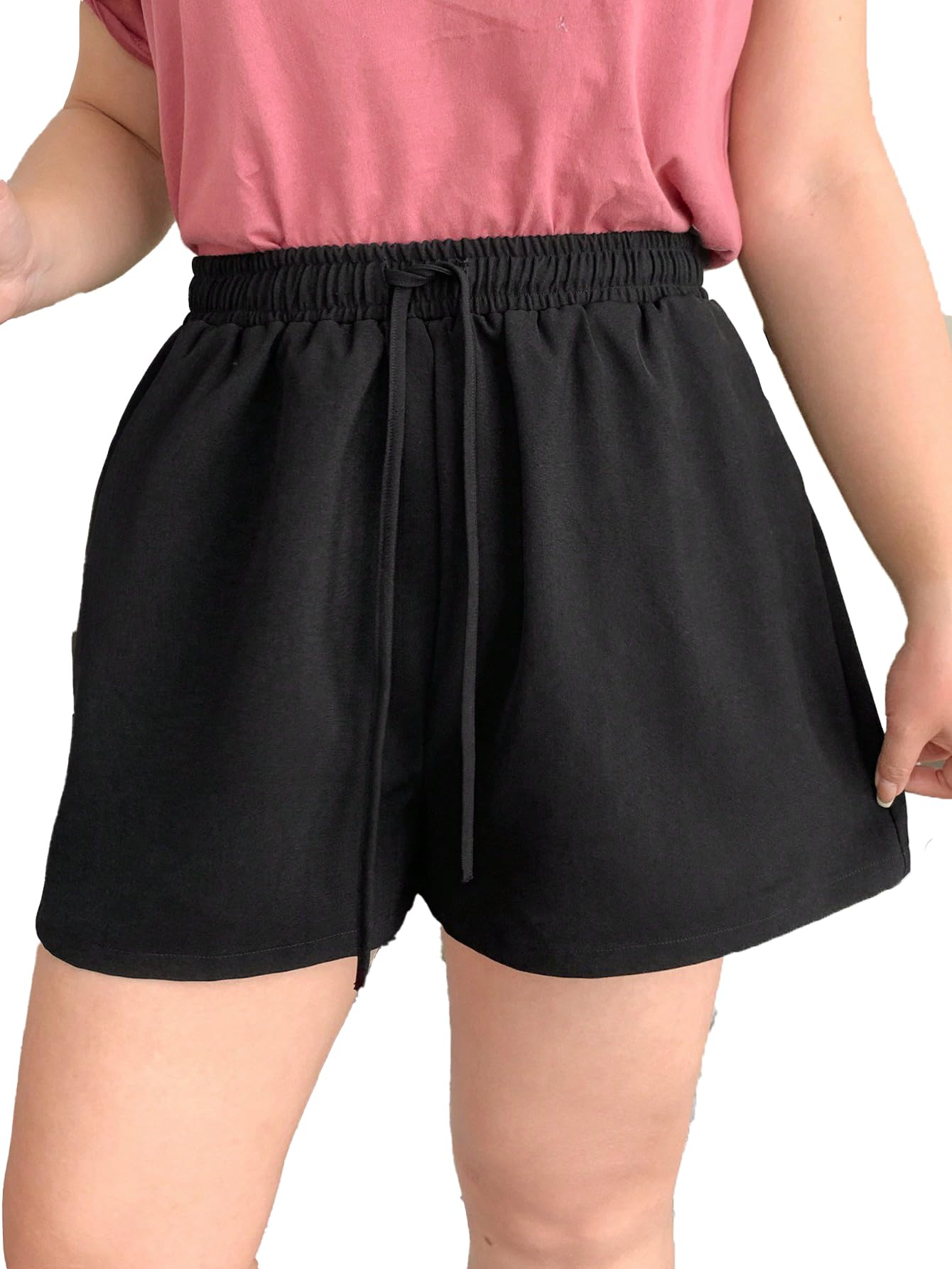 shine n' show - forever gorgeous Women Chino Shorts Women Lounge Shorts Drawstring Waist Solid Track Shorts Women's High Elastic Waist Drawstring Athletic Workout Track Shorts-picture-24